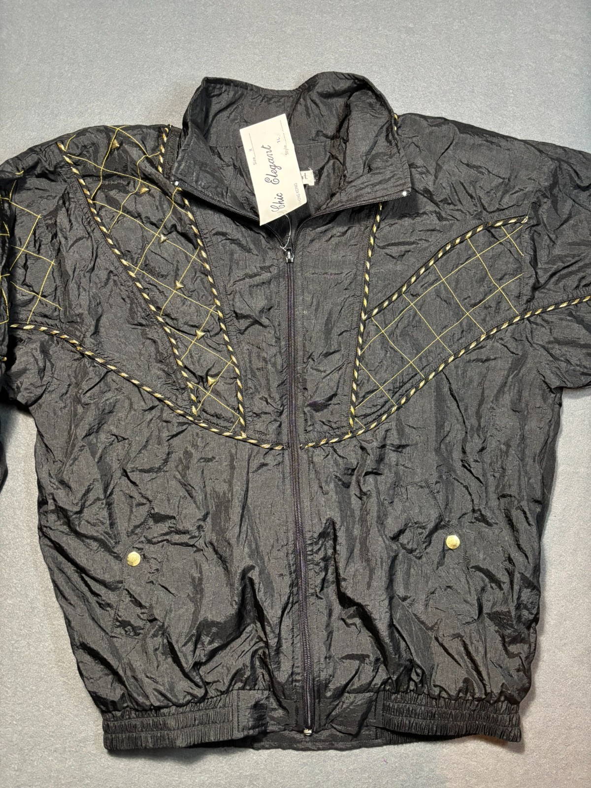 Vintage Womens Chic Elegant Black and Gold 80s Track Suit Size Medium NWT
