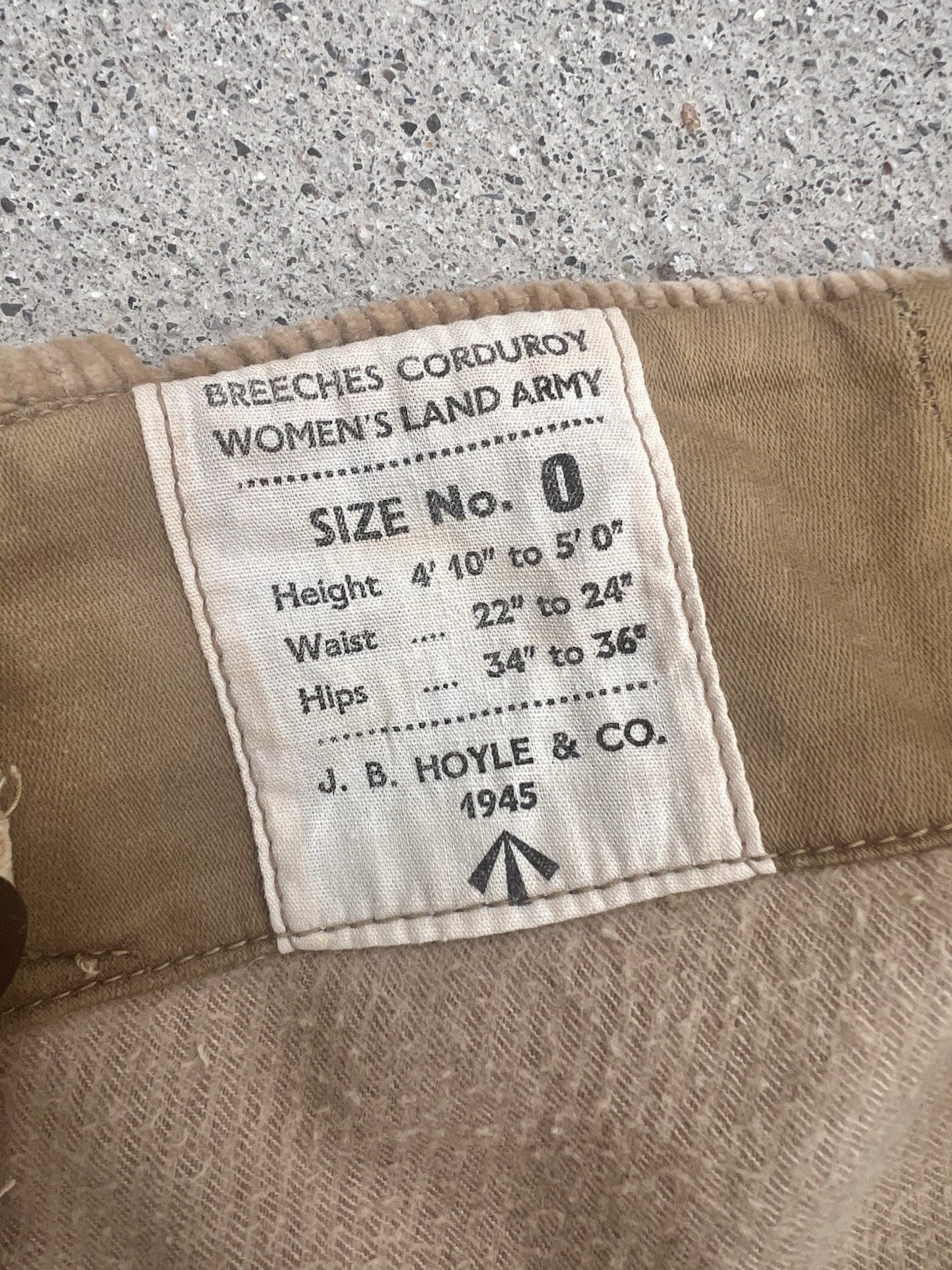 40s WWII British Women’s Land Army Corduroy Breeches WLA 1945 XS w. 24-26