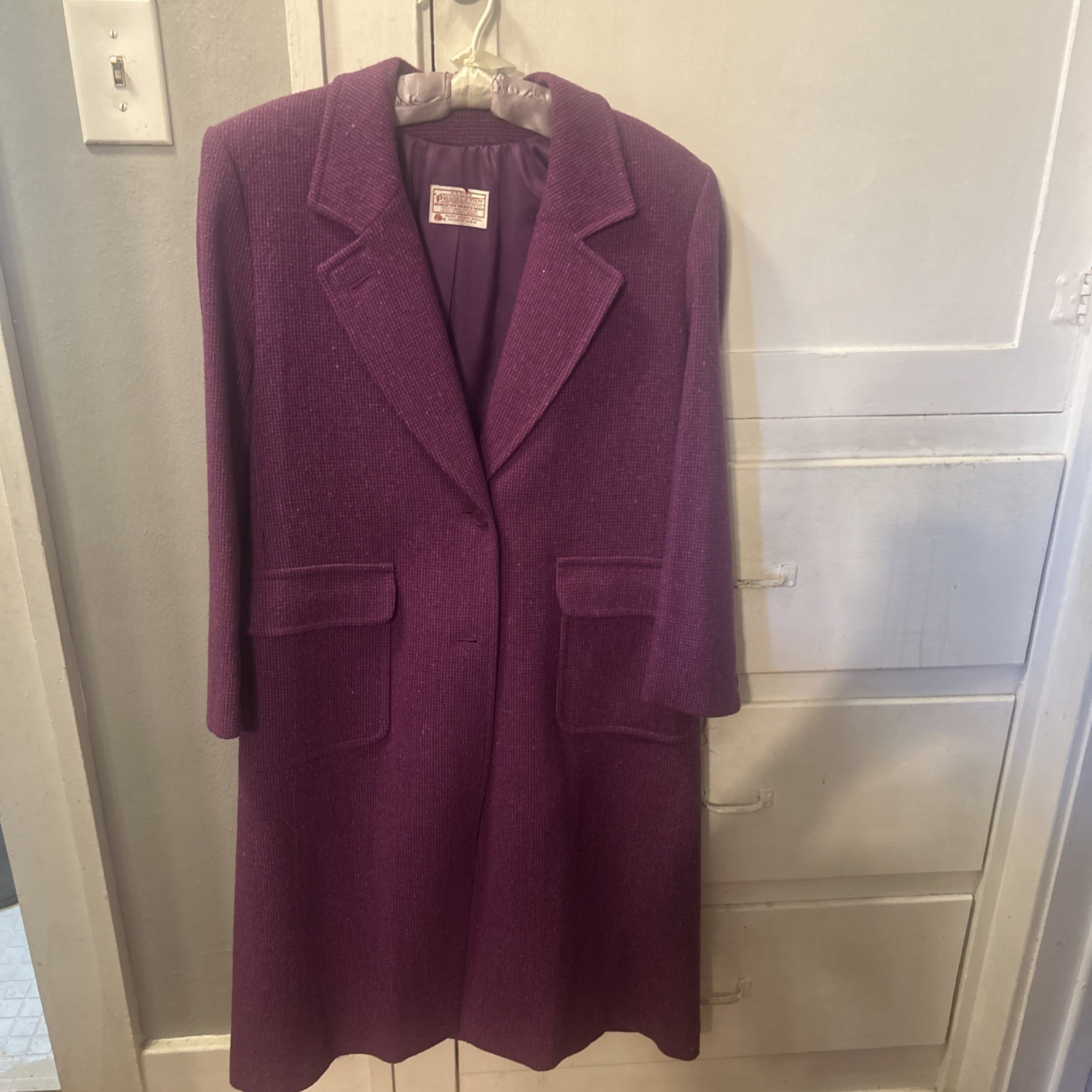 Vintage Pendleton Wool Magenta/PurpleLong Button Front Coat Womens Size 8