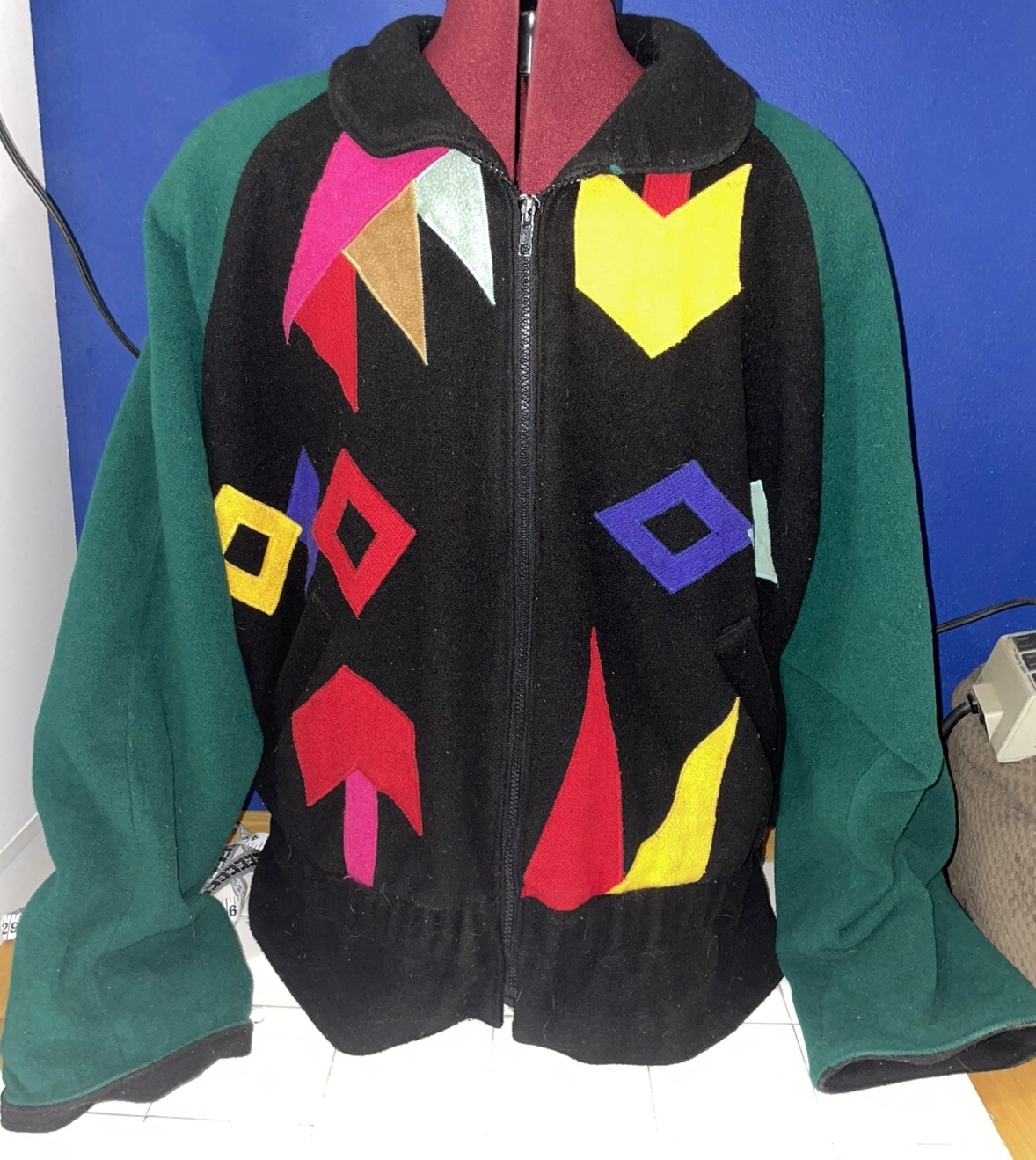 Vintage Braetan Women’s Coat Color Block Design Wool Blend Jacket Medium