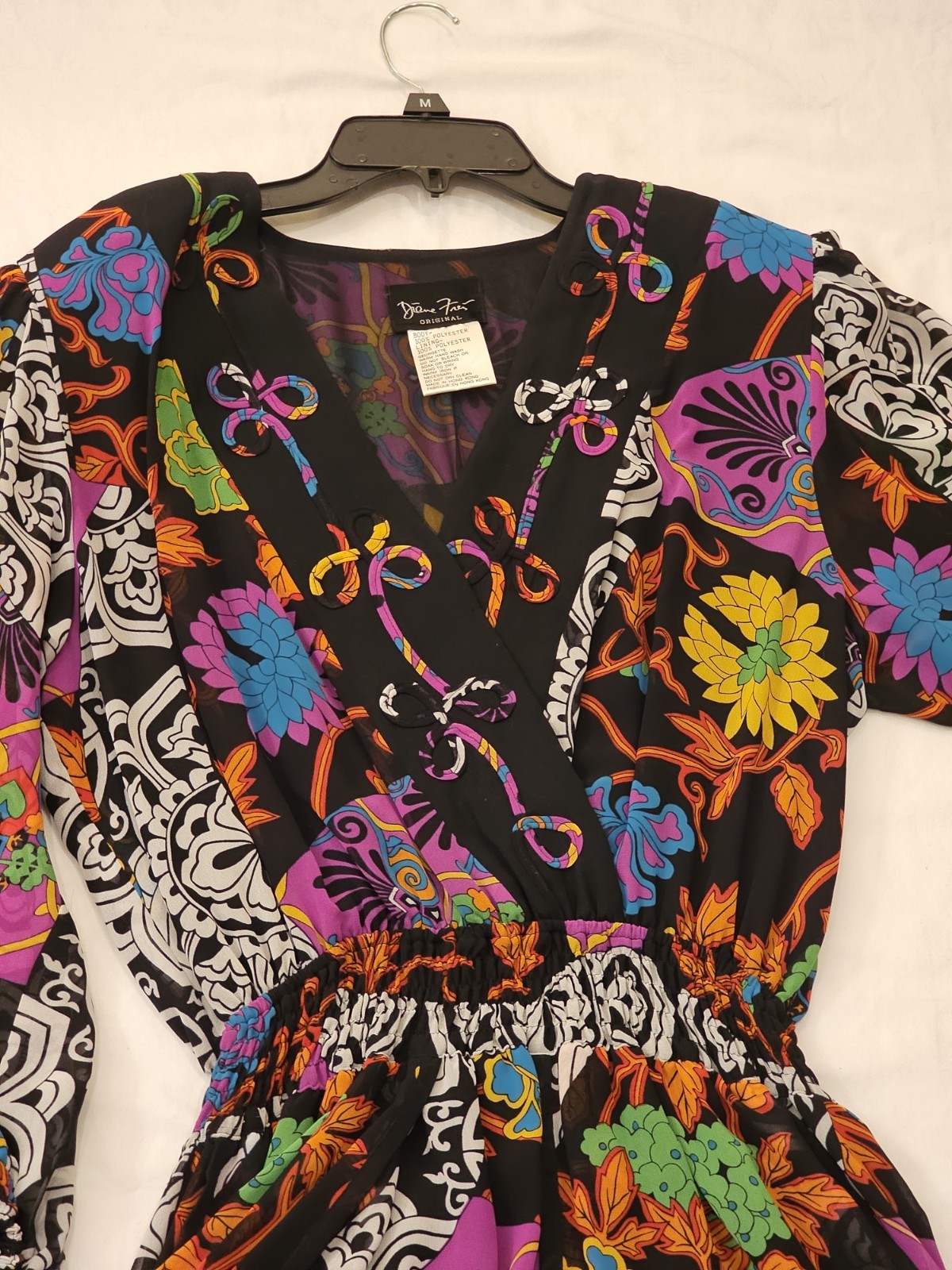 Vtg 80s Diane Freis Original Georgette Dress w/Scarf Sz S RARE 1 OF A Kind