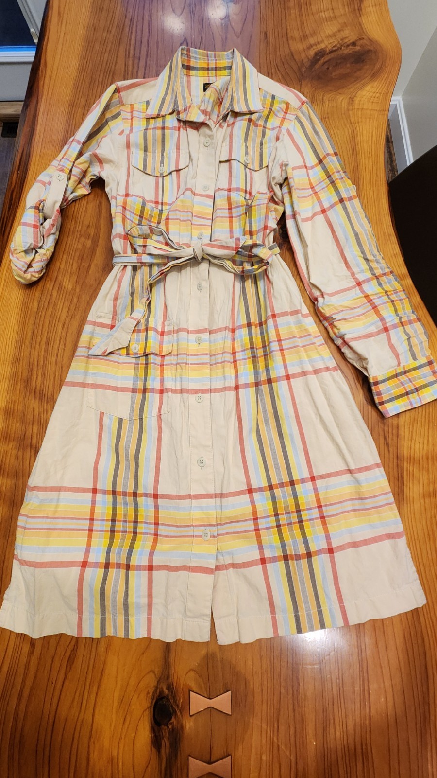 Vintage L L Bean Plaid Shirt Dress Women’s Size 6 Long Sleeve Button Up