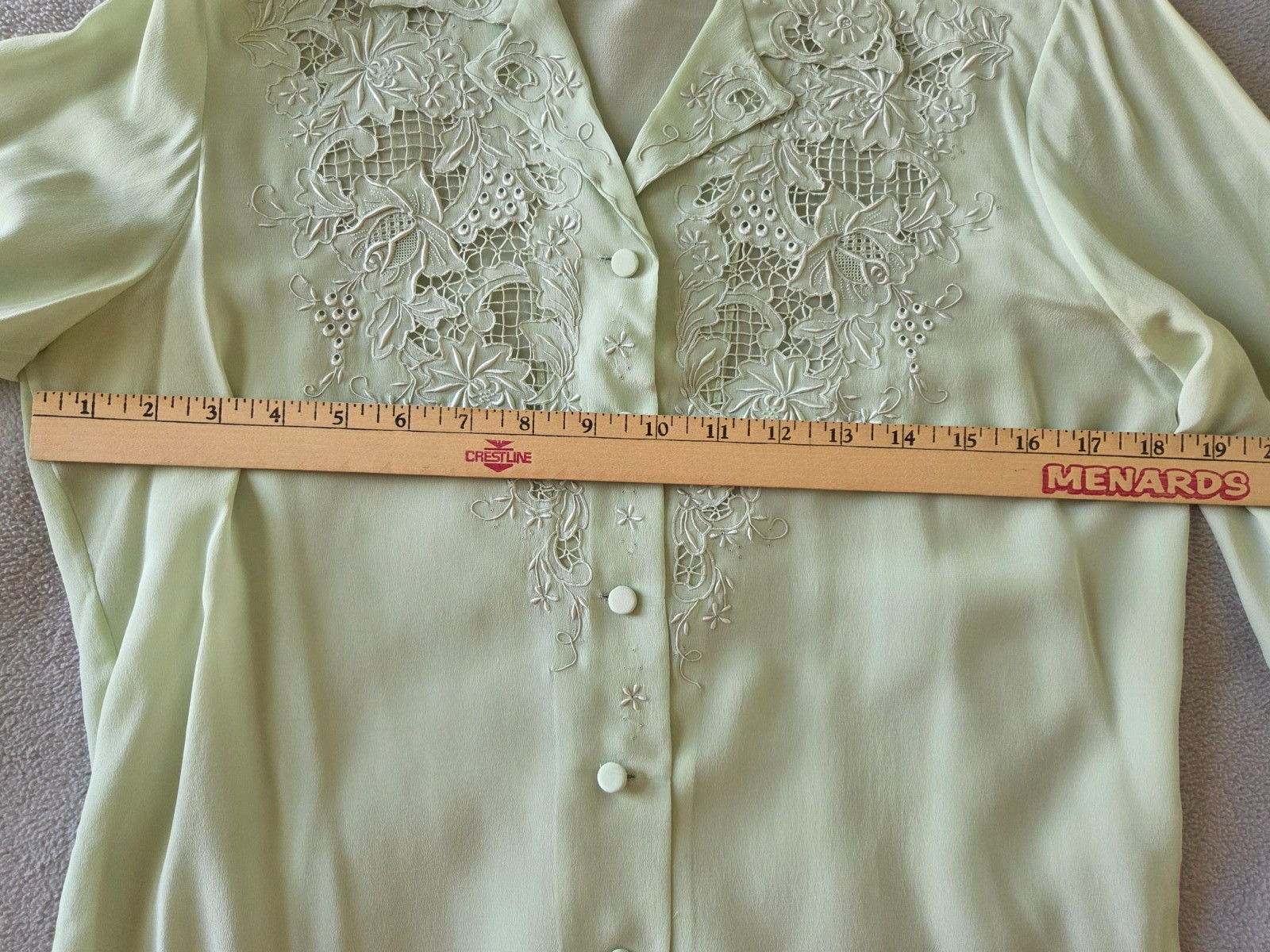 Vintage Peony 100% Pure Silk Hand Embroidered Blouse Sz 36