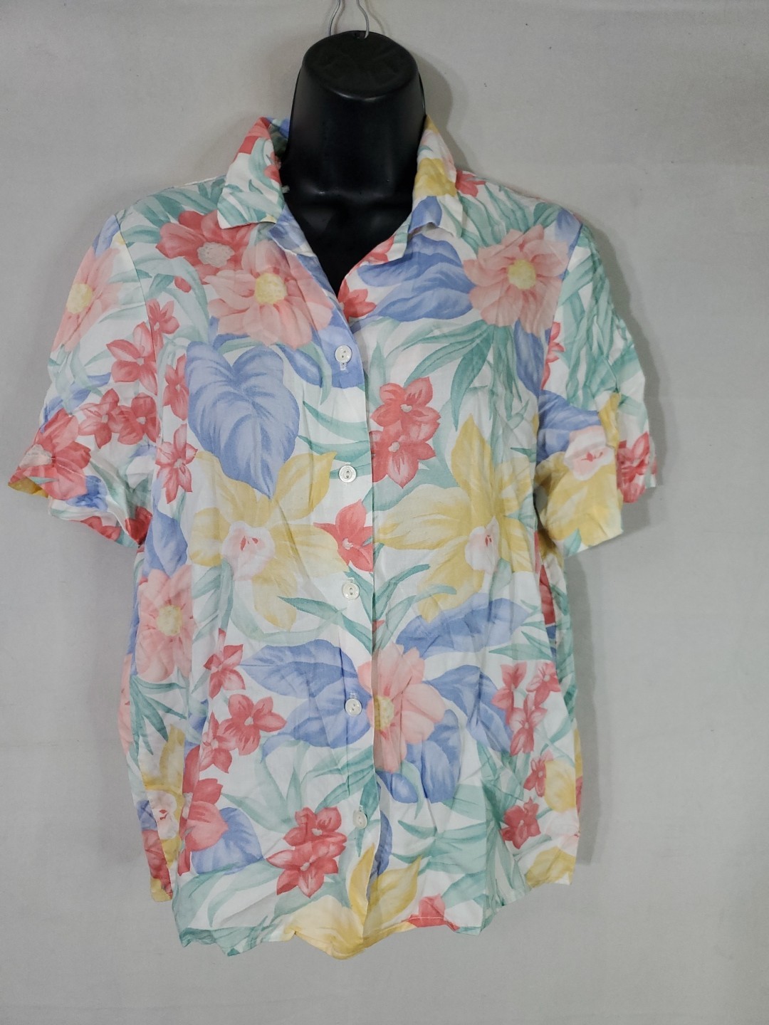 Vtg Alfred Dunner Women’s 12P 80s Button Up Short Sleeves Pastels Floral (Read)