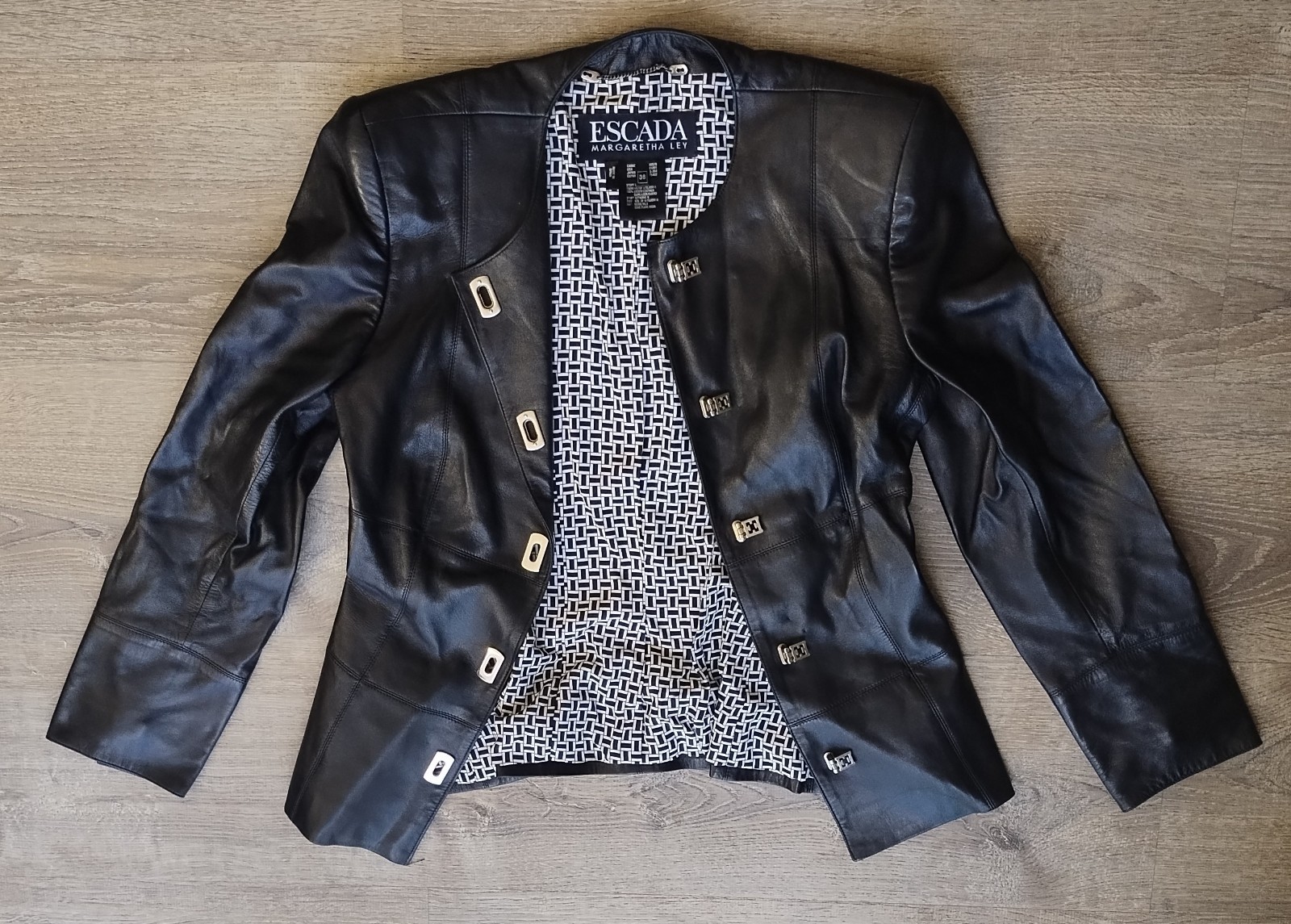 Vintage ESCADA Margaretha Ley Women’s SOFT Black Leather Silk Jacket 38 Spain