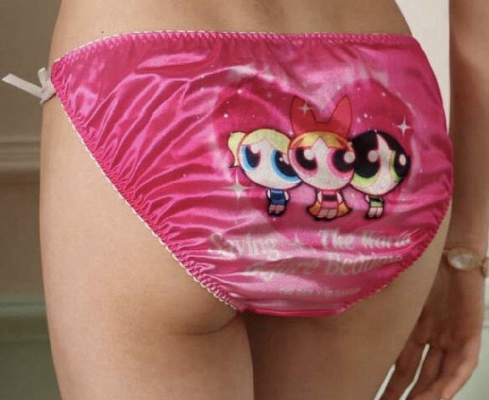 NEW XL Glossy Hot Pink Satin The Powerpuff Girls Y2K Theme String Bikini Panties