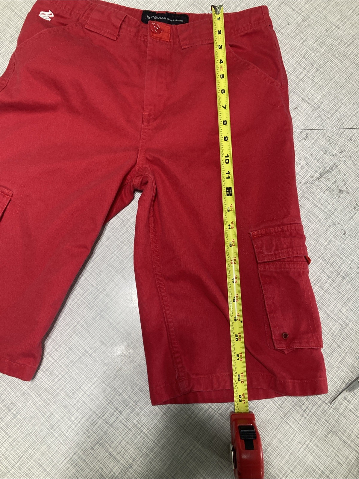 Rocawear Boys Size 14 Red Cargo Shorts 29 Waist Y2K Vintage Sun-Faded Womens 6-8