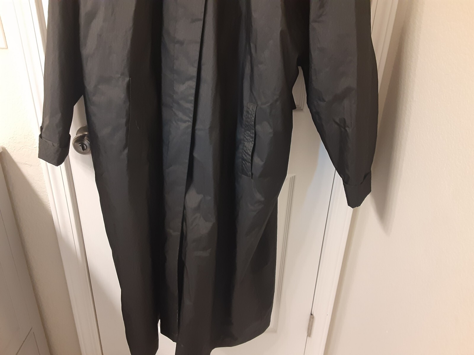 Vtg 90’s Current Seen Jacket Black Long Length Russian Trench Women’s 24W #S149