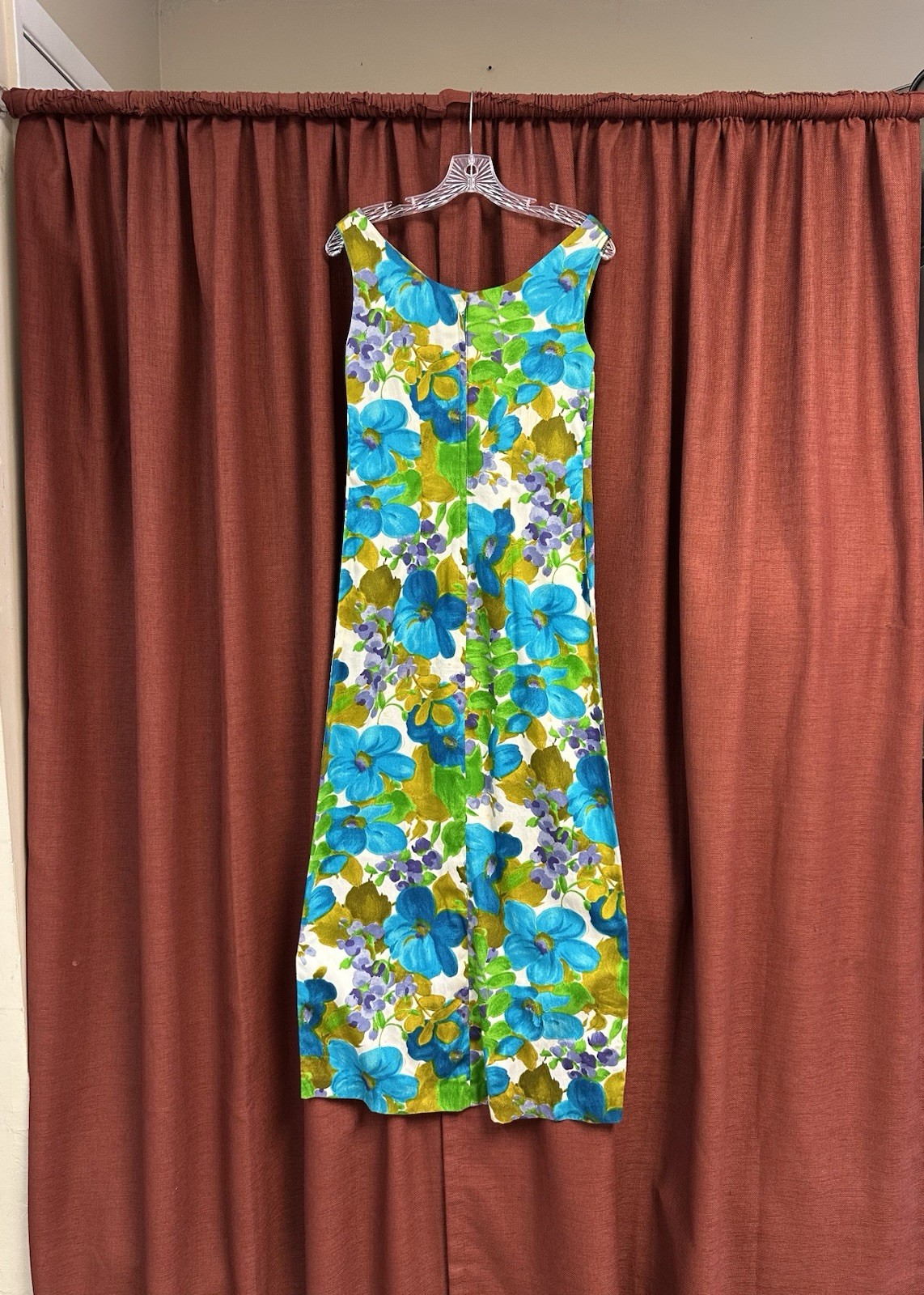 Vintage Lauhala 1970s dress floral blue green Hawaiian PLS Read