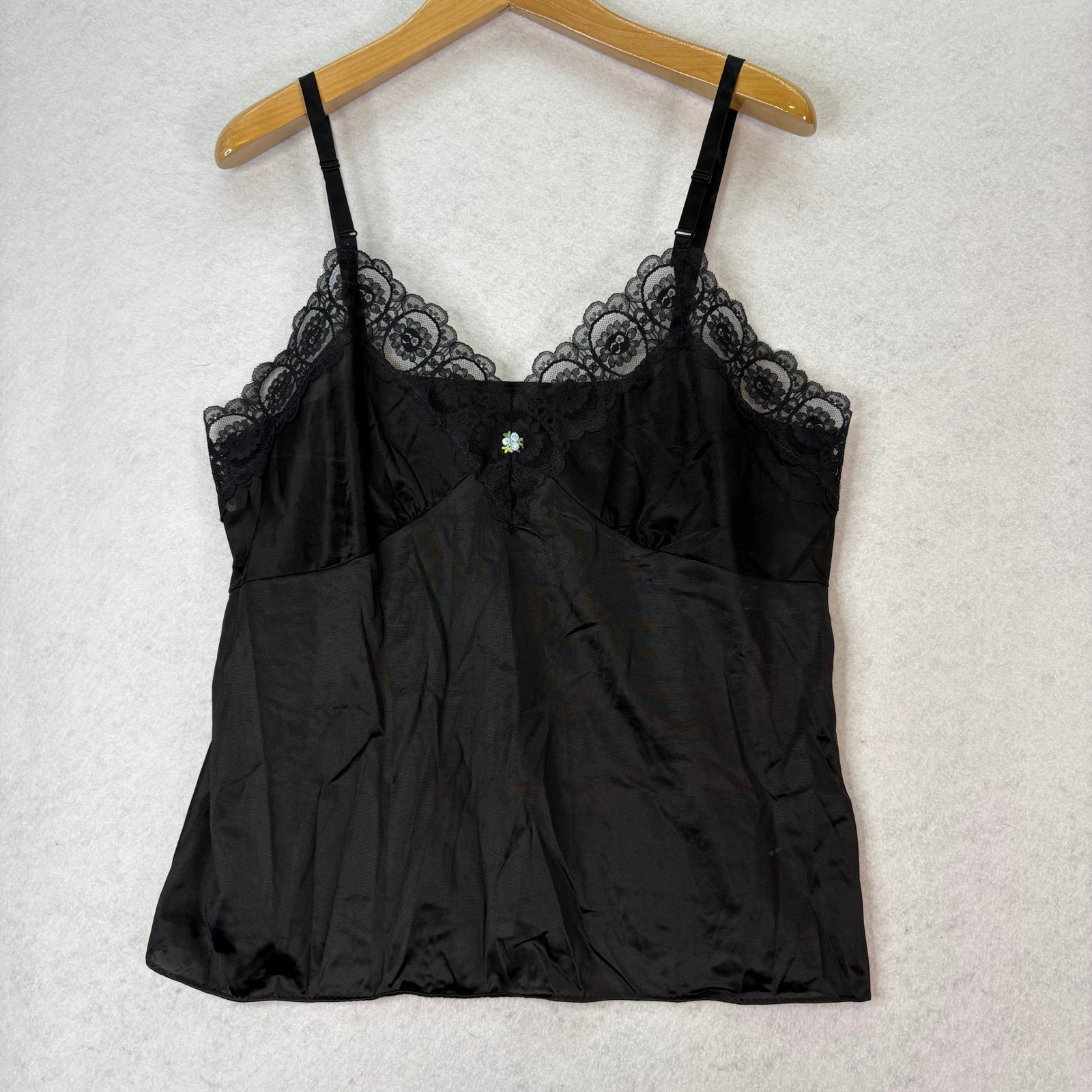 Vintage Black Lace Trim Camisole Womens 44/12 Coquette Dainty 90s Grunge Slip