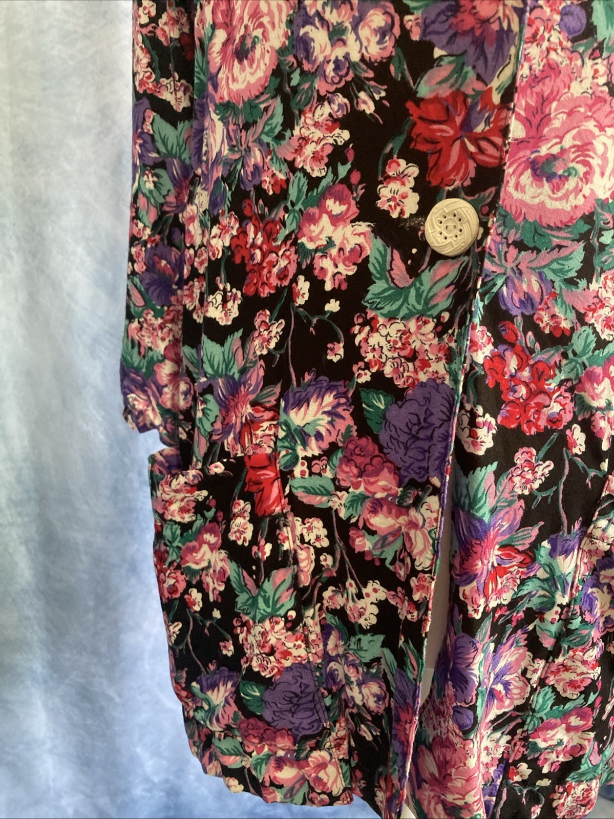 VTG 80s Sag Harbor Floral Blazer Jacket 10 Rayon USA Longline Whimsygoth Avant