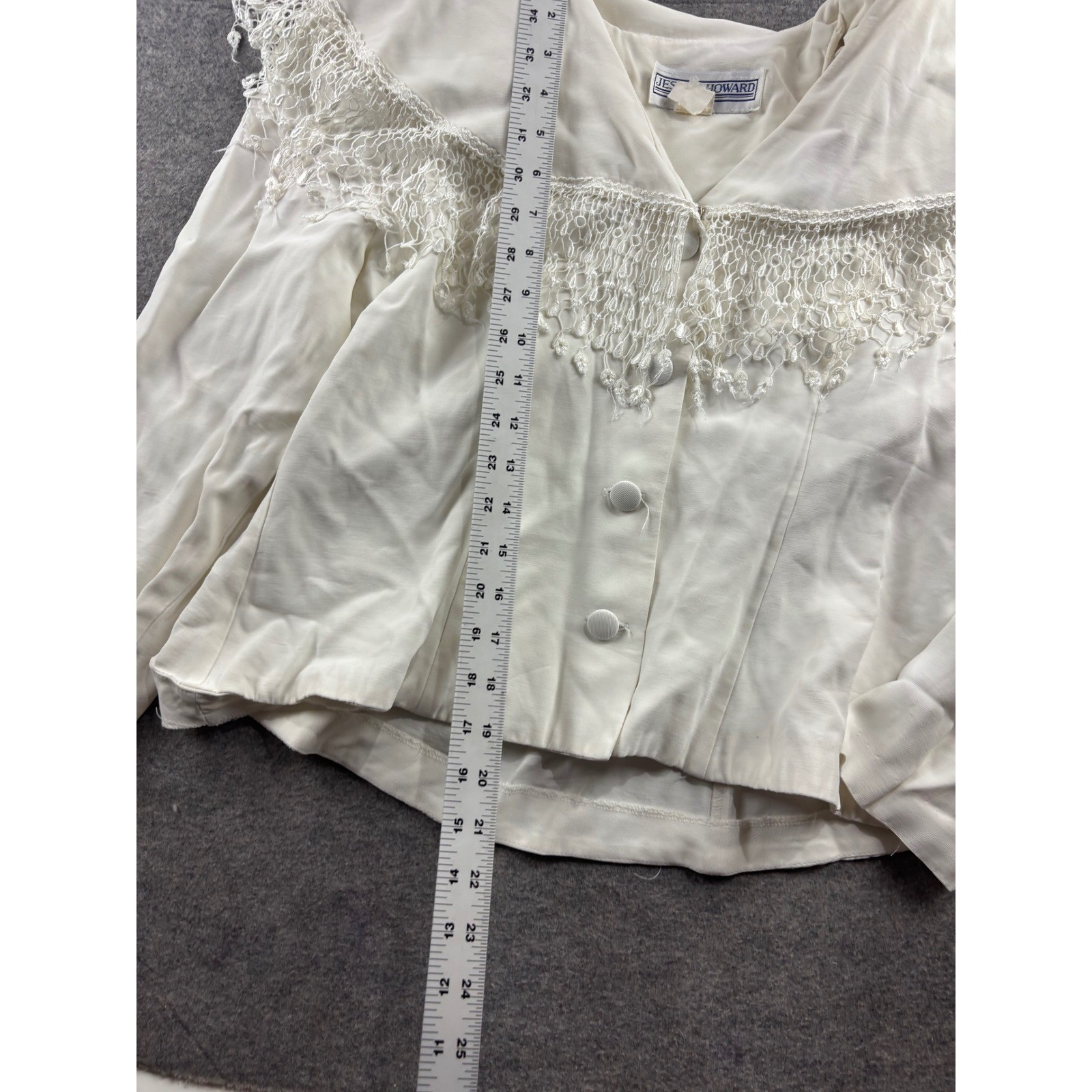 VTG Jessica Howard Crochet Lace Fringe Portrait Collar Jacket Women 14 Prep 80s