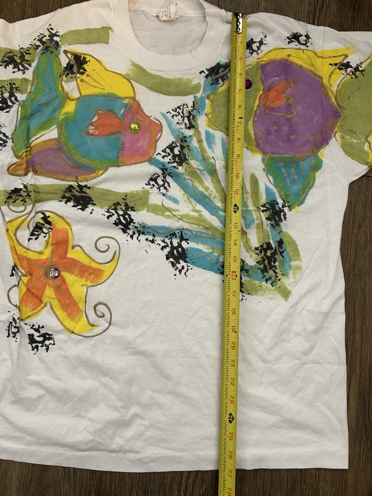 Vintage Single Stitch Graphic Tee by INDIA INK Fish Sea Bedazzled Glitter USA