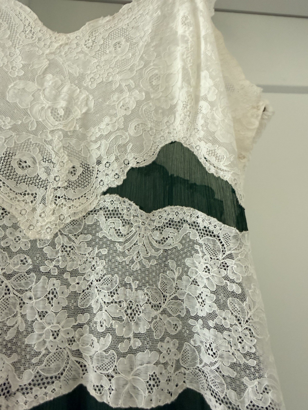 Vintage 1930s Emerald Green Silk Chiffon Lace Gown Bias Cut Sheer Slip Dress S M