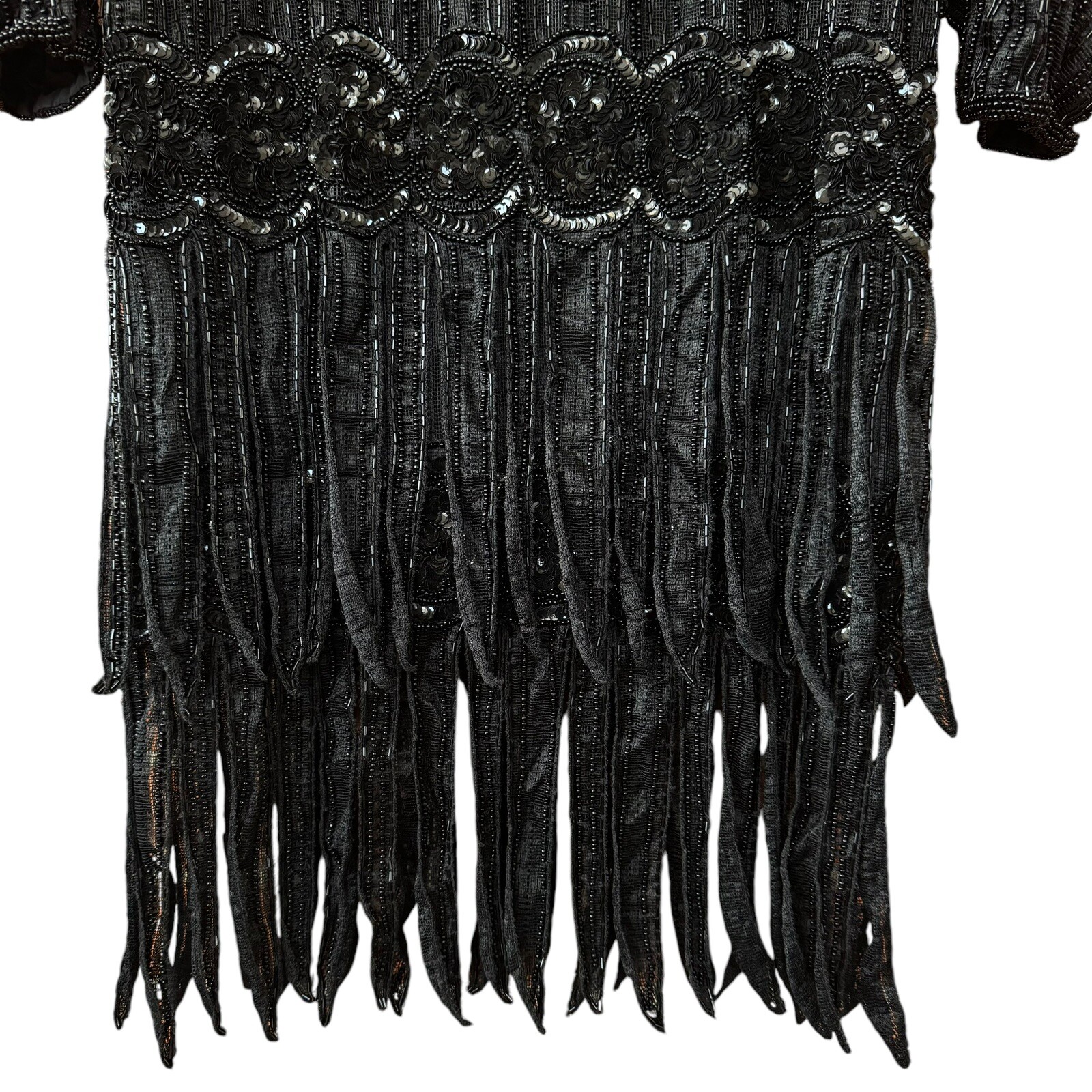 Vtg 80s Judith Ann Creations Cache Flapper Style Full Beaded Dress Black Small