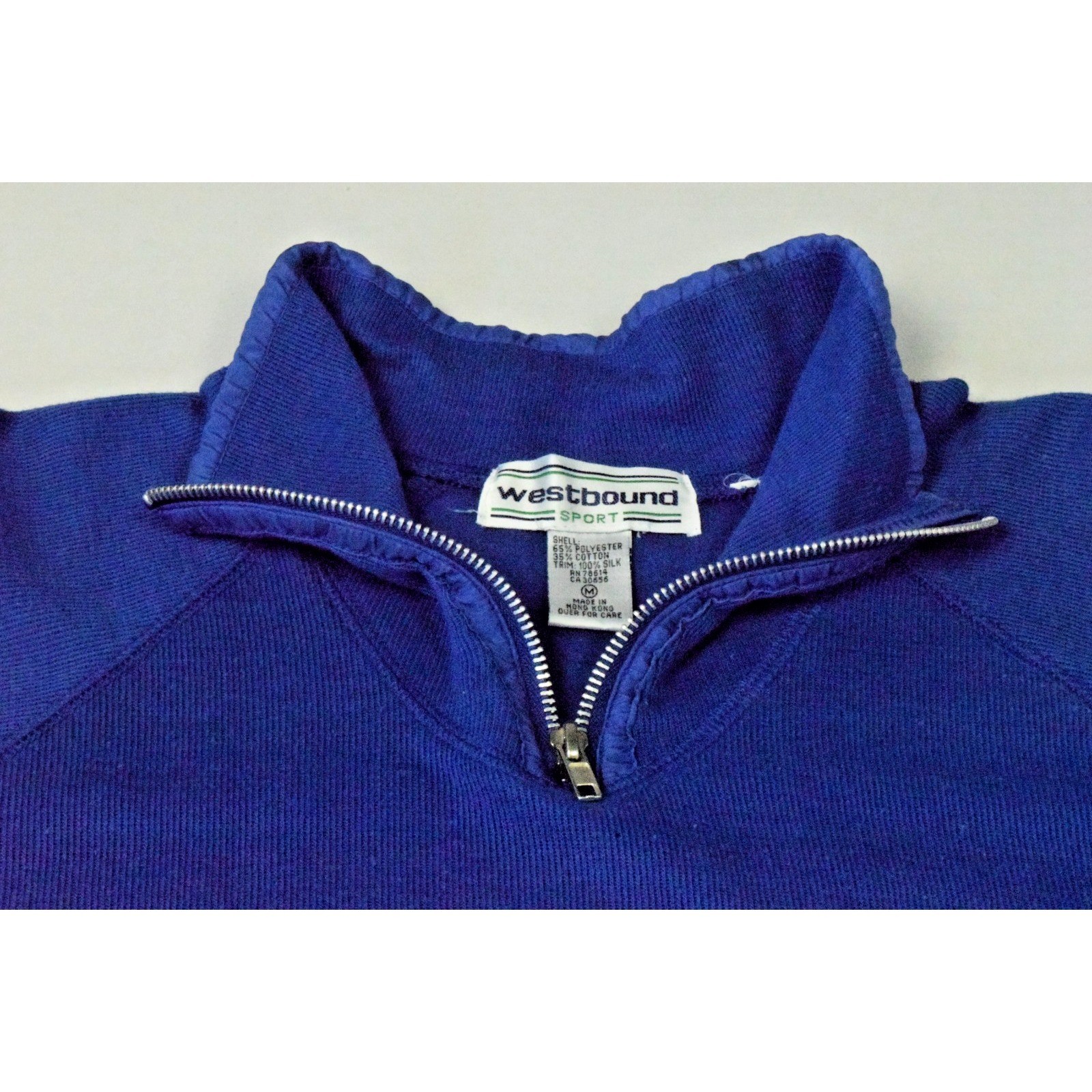 Vintage Sweater Westbound Sport Size M 90s Royal Blue Ribbed Zip Neck Raglan