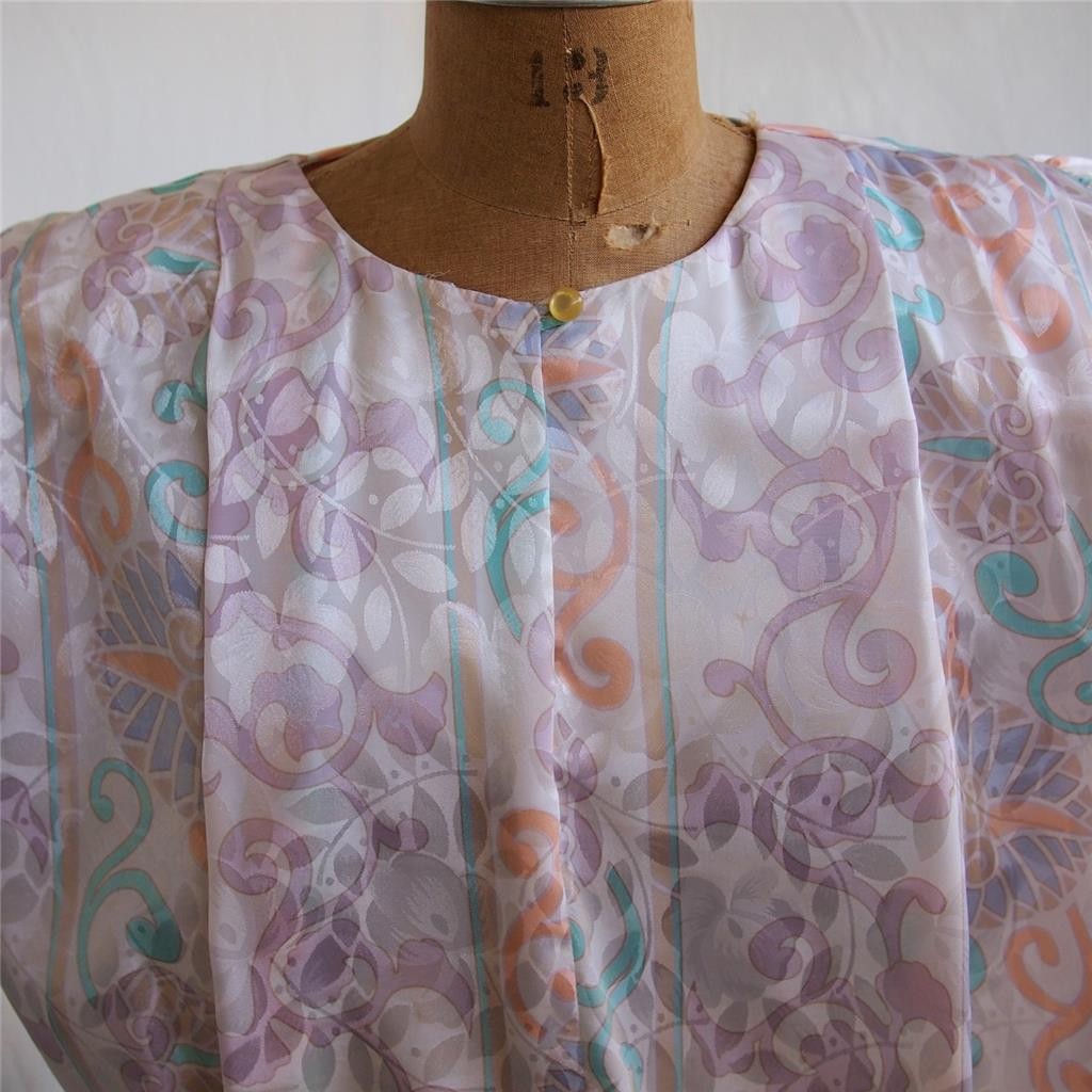 vtg 80s PERCEPTIONS Floral Pleated Skirt Elastic Waist Dress ILGWU Secretary 7/8