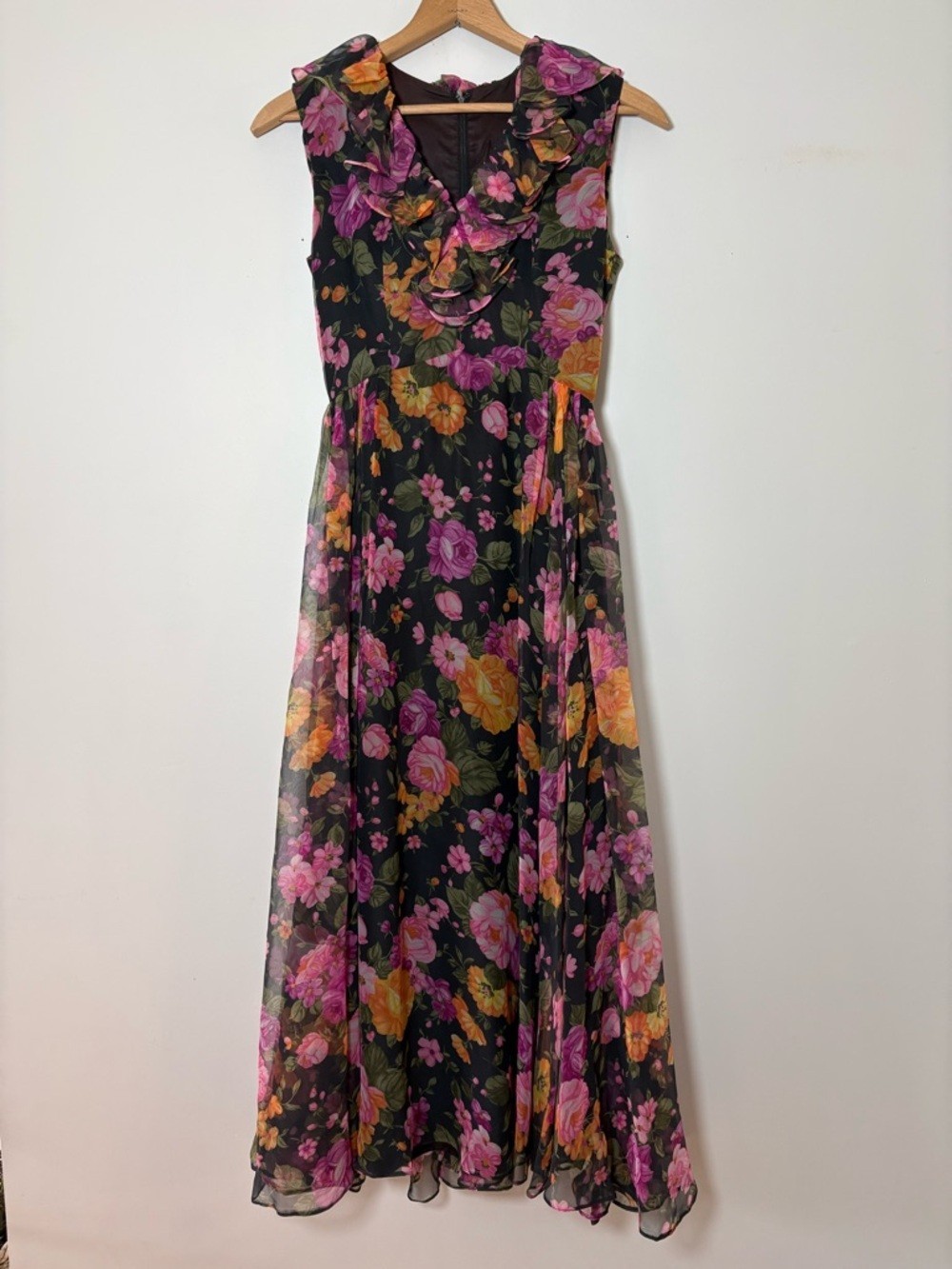 Vintage 1960s/70s Futura Couture of NY Floral Chiffon Maxi Dress