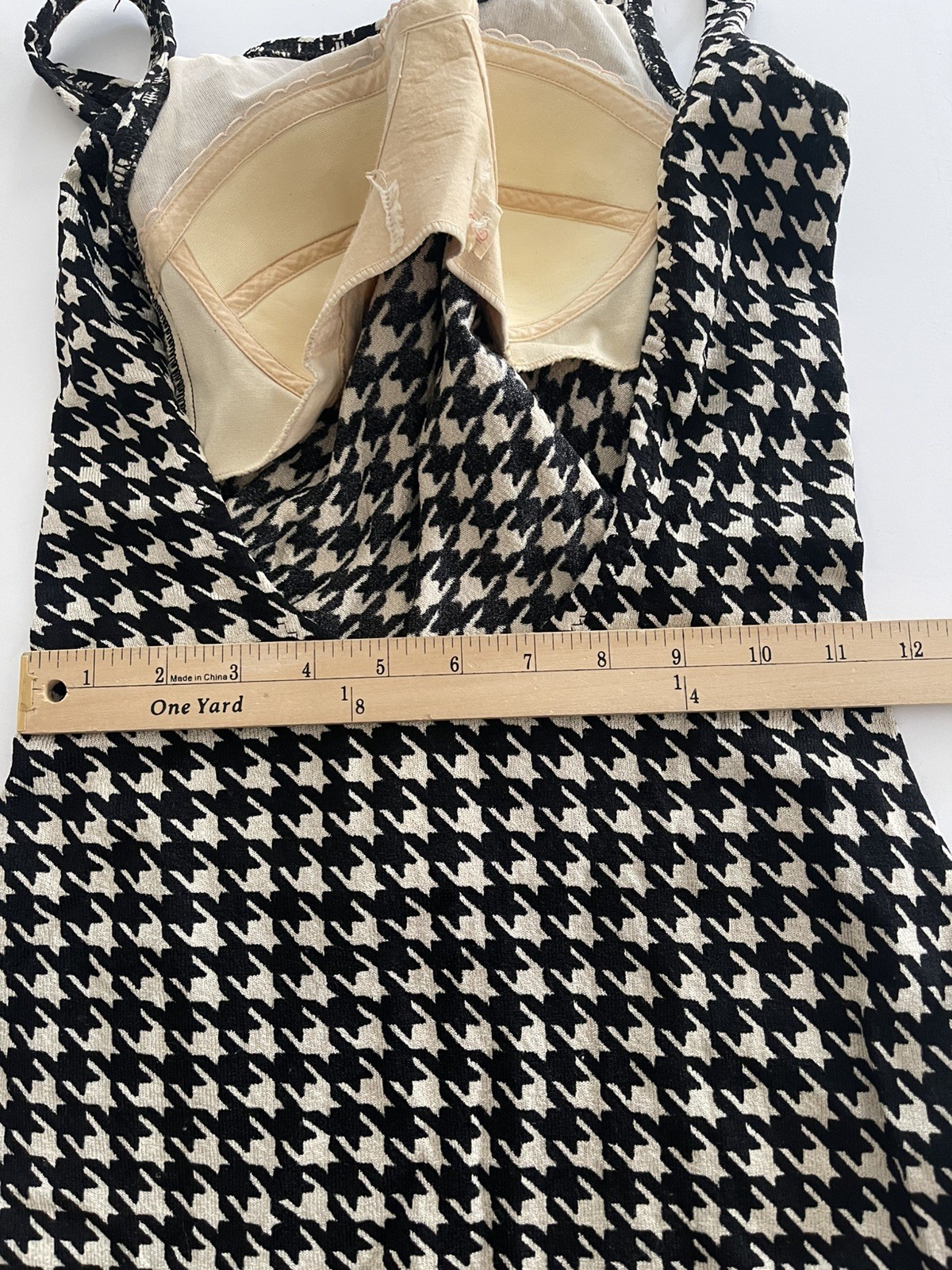Vintage One Piece Jantzen Swimsuit Houndstooth Check Knit W Bullet Bra 12/34