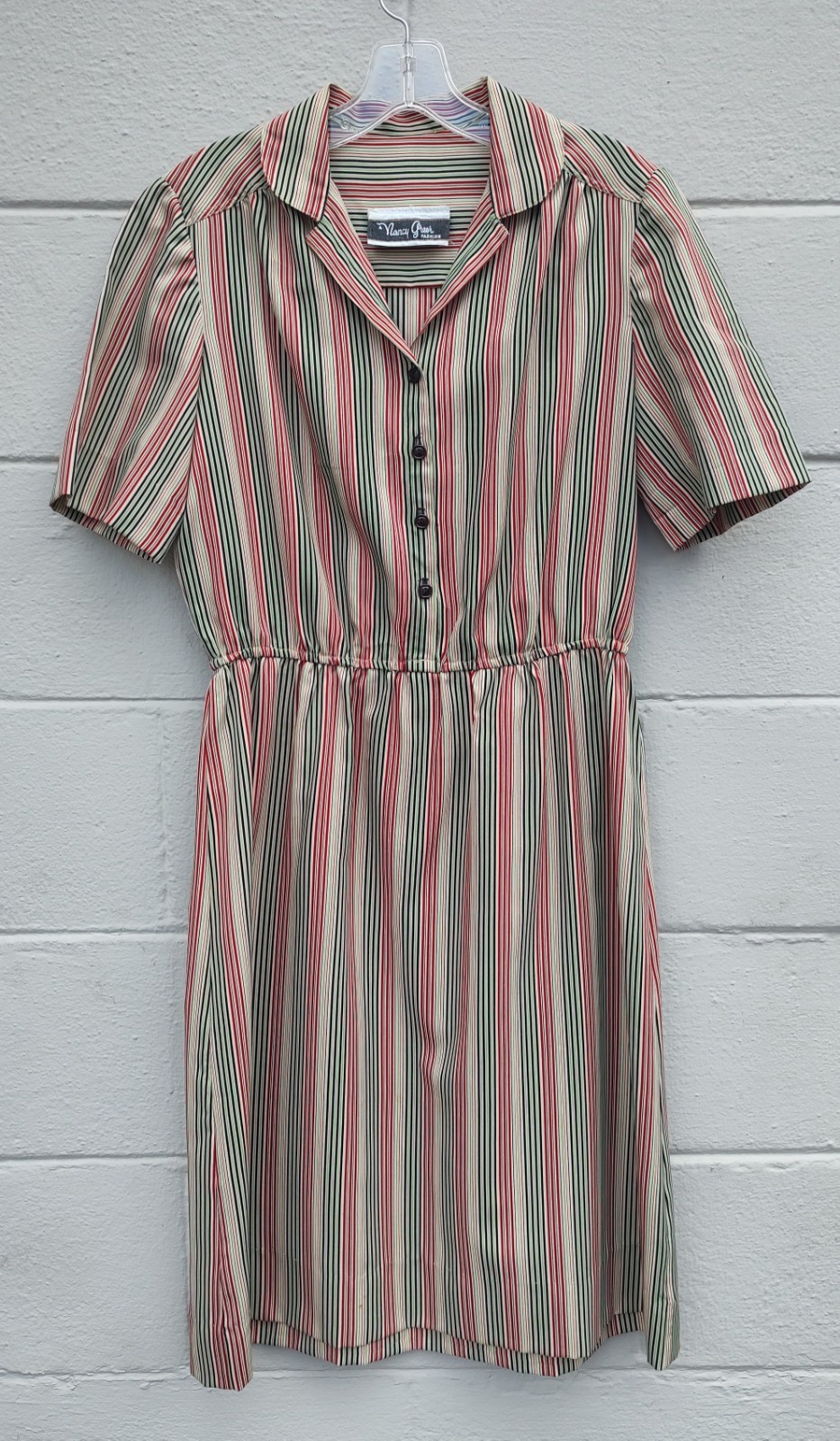 Nancy Greer Striped Ployester Day Dress Vintage 1970’s Union Label USA SZ 12