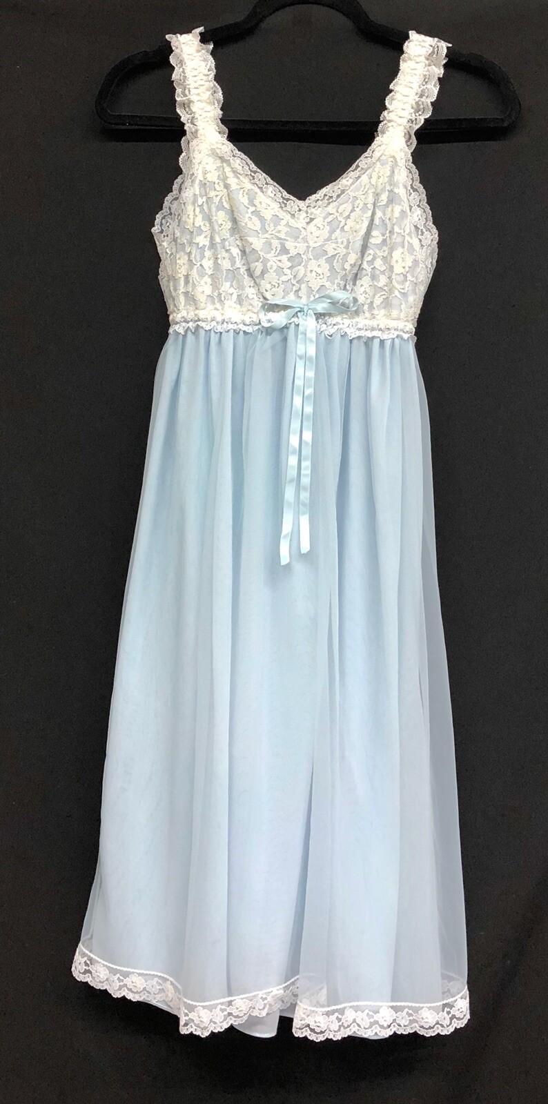 Vtg Aristocraft Sz 36 Blue Nightgown Bady-Doll Lace Bodice Chiffon 2 Layer Women