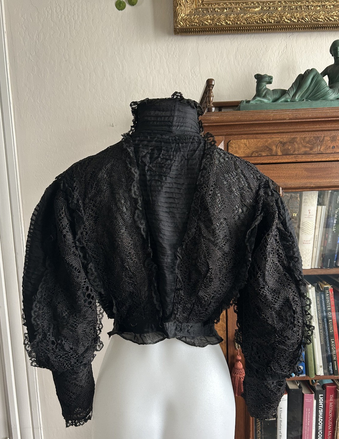 1890s Lace Black Victorian Blouse High Neck Antique Bodice Mourning Gothic XS