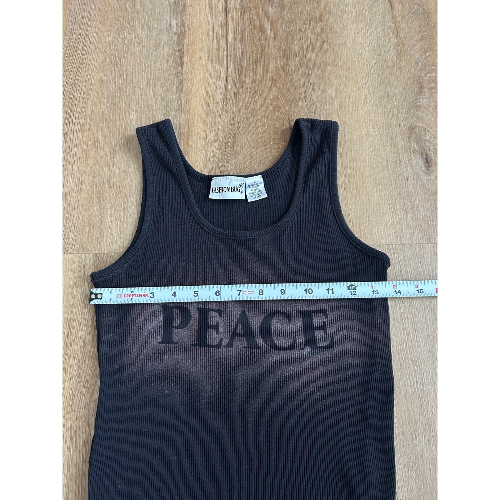 Vintage Fashion Bug Peace Graphic Ribbed Tank acid dyed Black Y2K Grunge Large