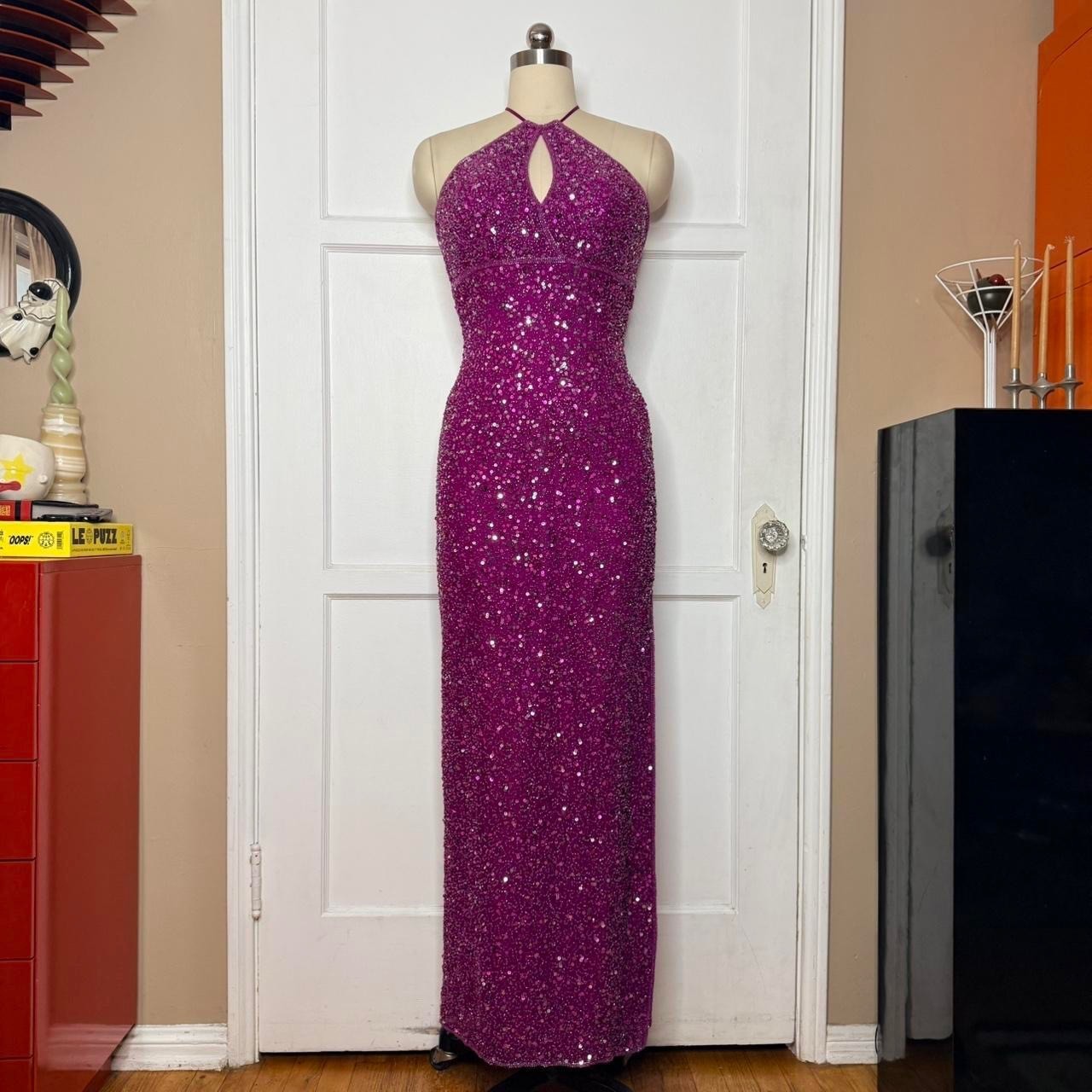 Vintage Scala purple silk beaded halter maxi dress. Perfect for Prom!