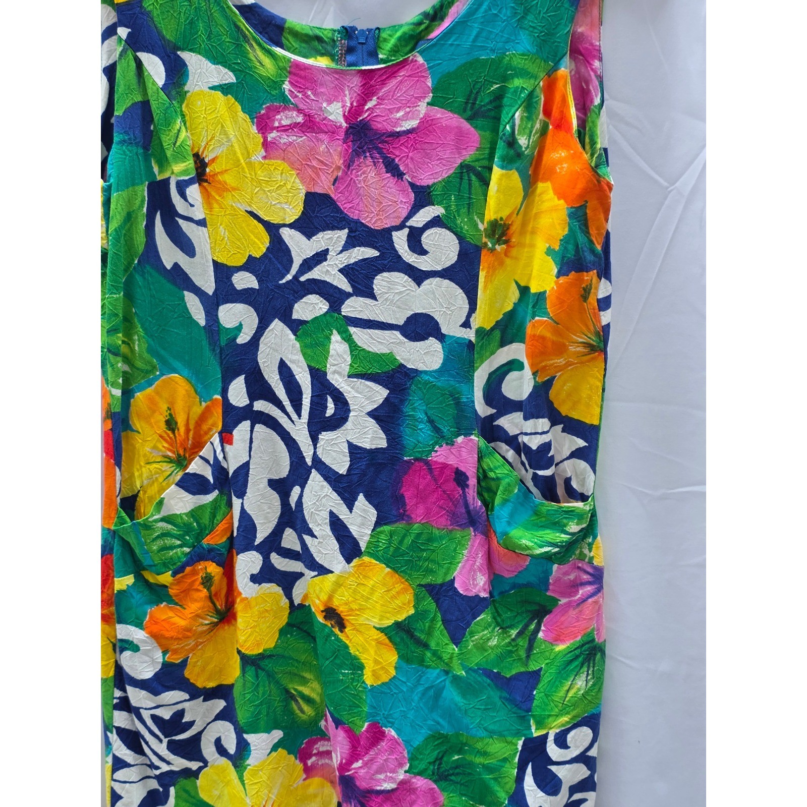 Jams World Vintage Tropical Floral Mini Dress Sleeveless Pockets Rayon Size 7