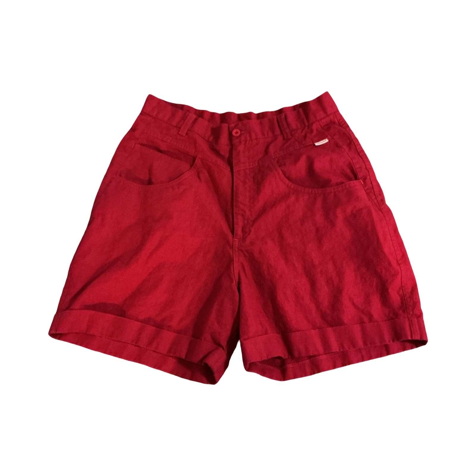 Vintage Gitano High Waisted Red Ramie Cotton Cuffed Shorts Size 16 Waist 29in