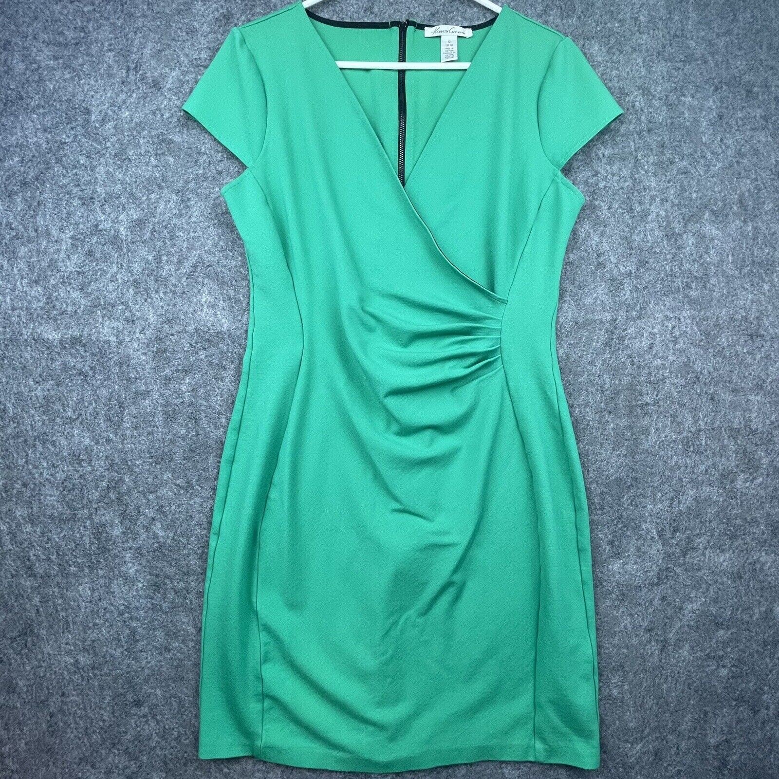 Vintage Kenneth Cole New York Dress 12 Green Faux Wrap 80s Career Business