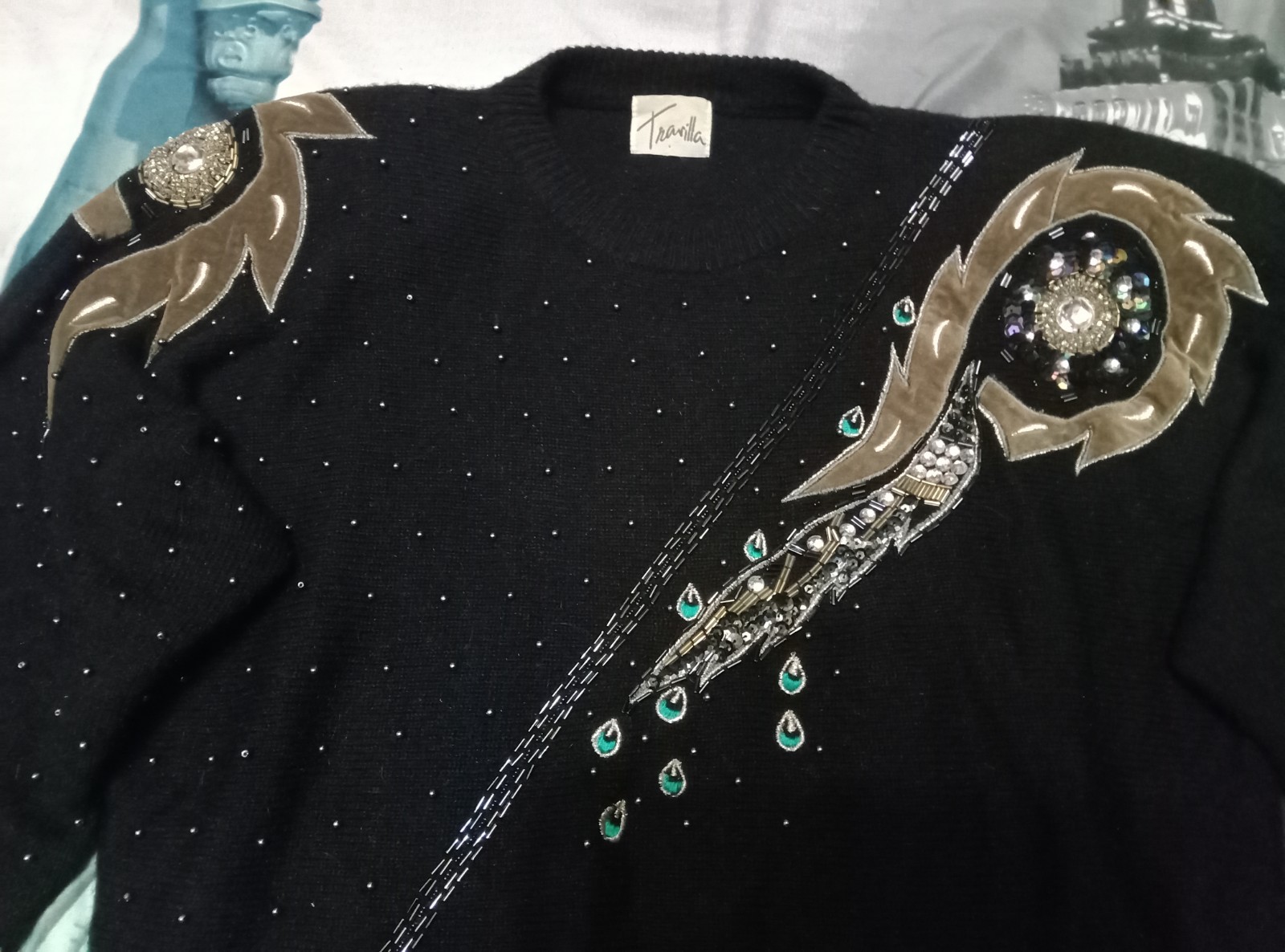 William Travilla Vintage Women’s Black Acrylic/Nylon Sweater Size 12