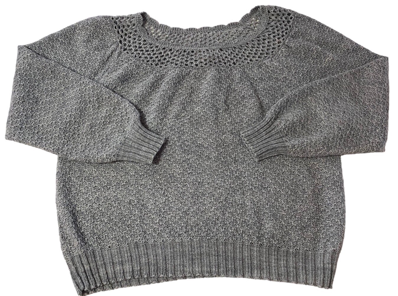 Vintage Sears Crochet Sweater 80s Marled Grey Heritage Cottage Core Size L/XL
