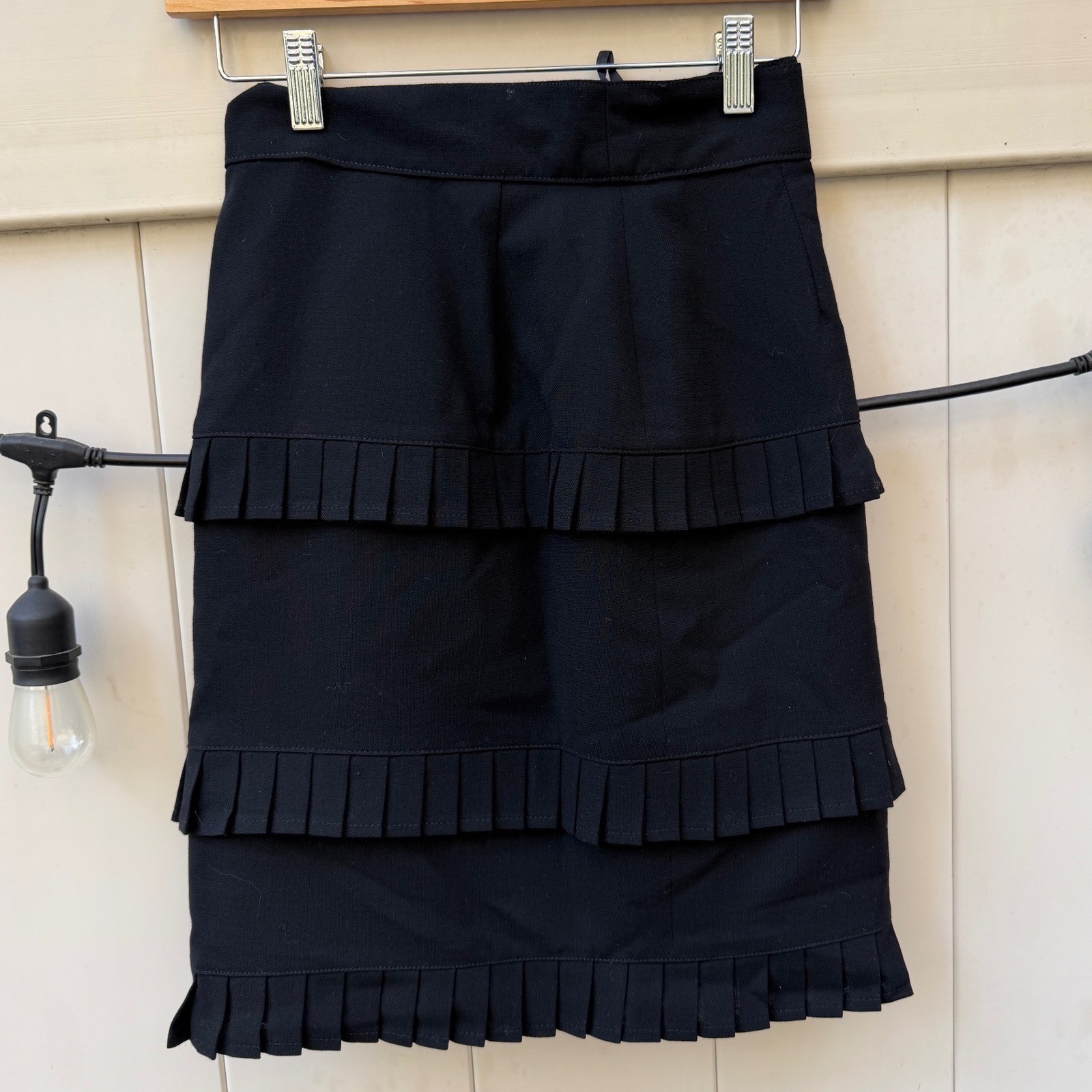Escada by Margaretha Ley Black Tiered Pleated Ruffle Skirt Vintage XS
