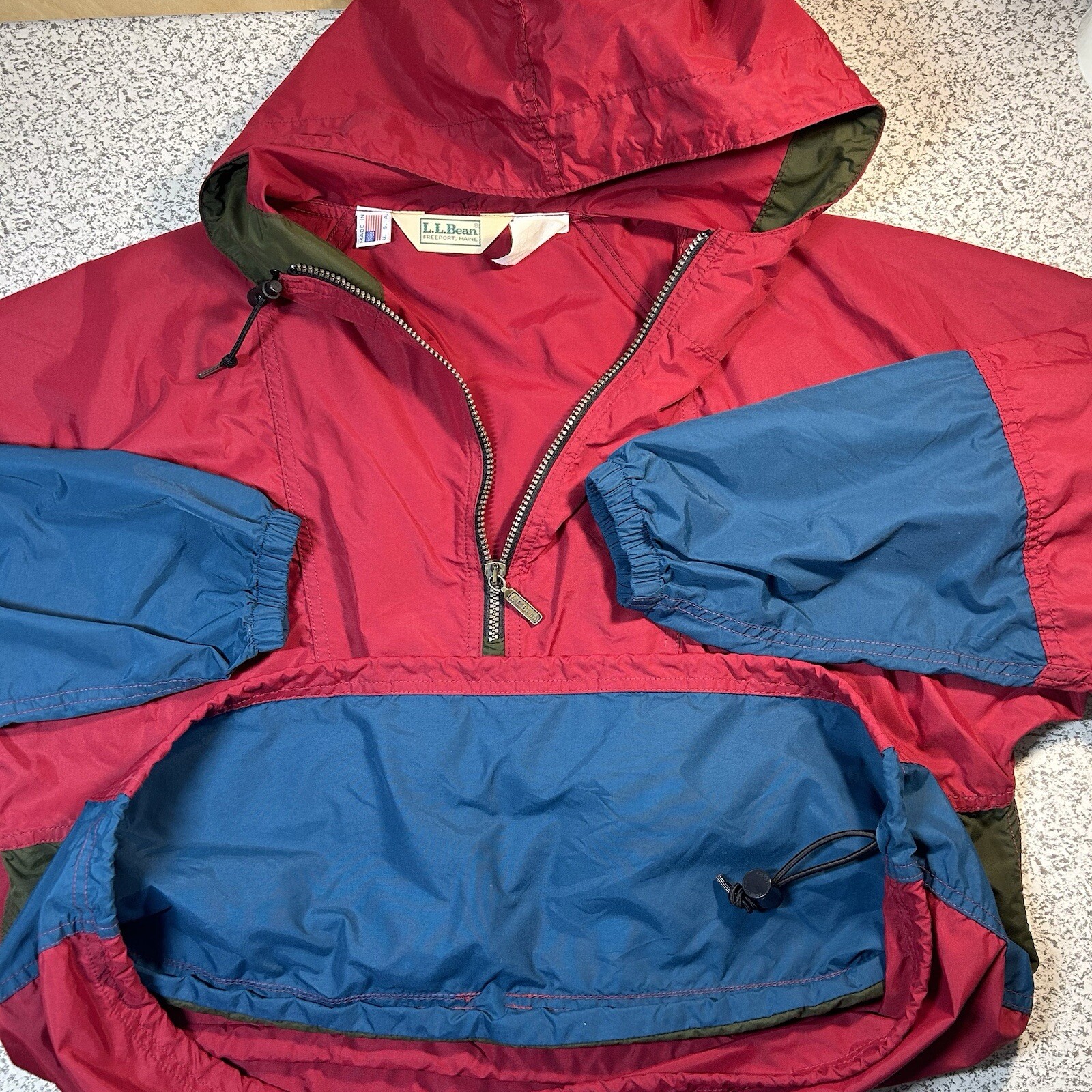 VINTAGE LL Bean 1/4 Zip Windbreaker Adult Ladies Lg Multi Color USA Made Rain