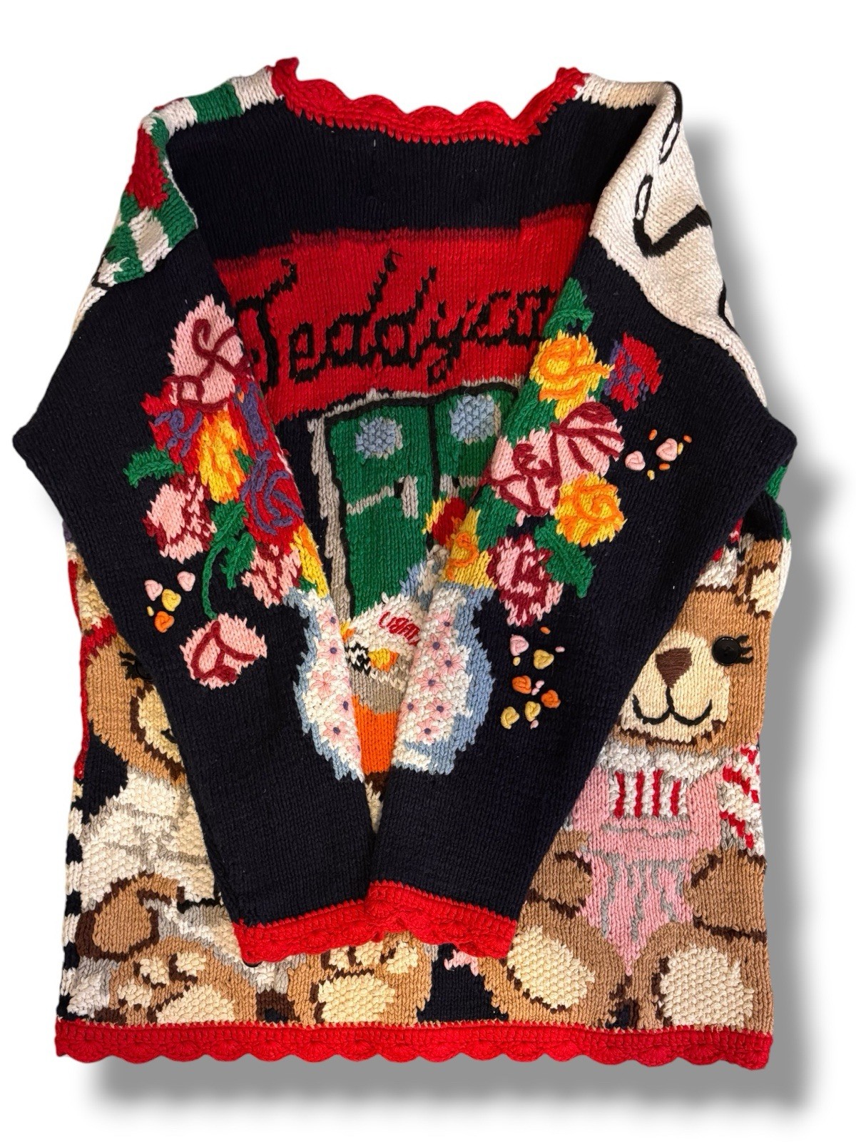 Vintage 1995 Eagle’s Eye Hand Knitted Hospital Nurse Teddy Care Sweater Sz S