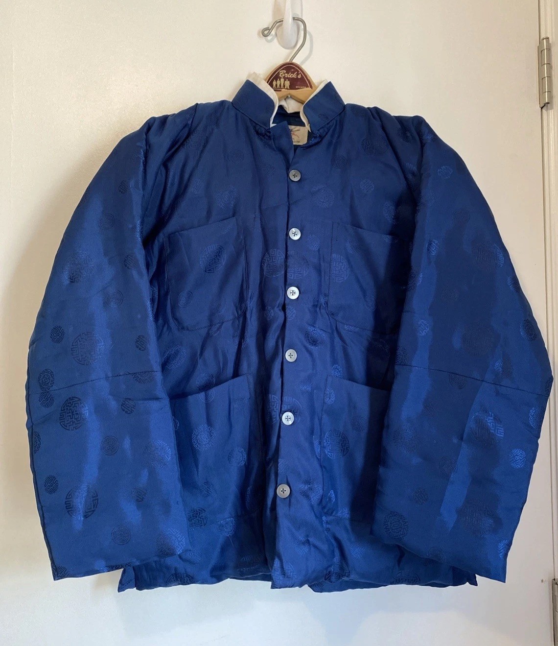 Traditional Asian Silk Vintage Plum Blossom Jacket Pattern Navy