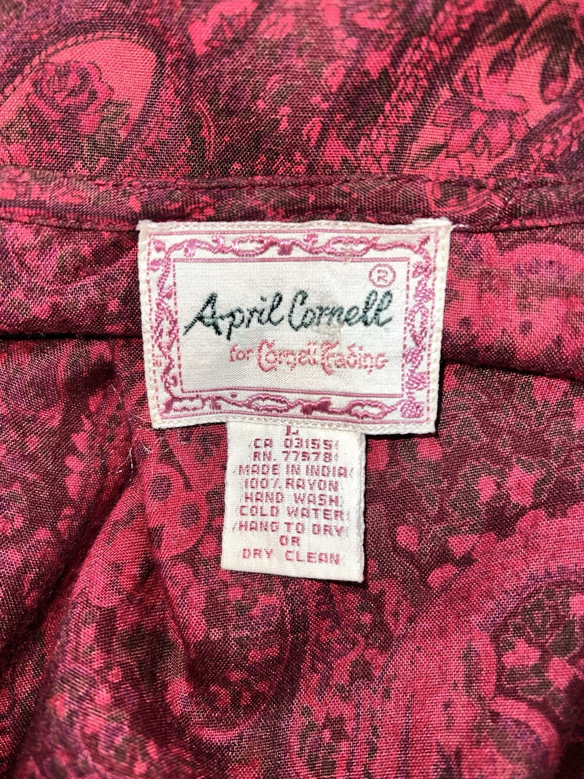 Vintage April Cornell for Cornell Trading Maroon Paisley Maxi Sleeveless q58