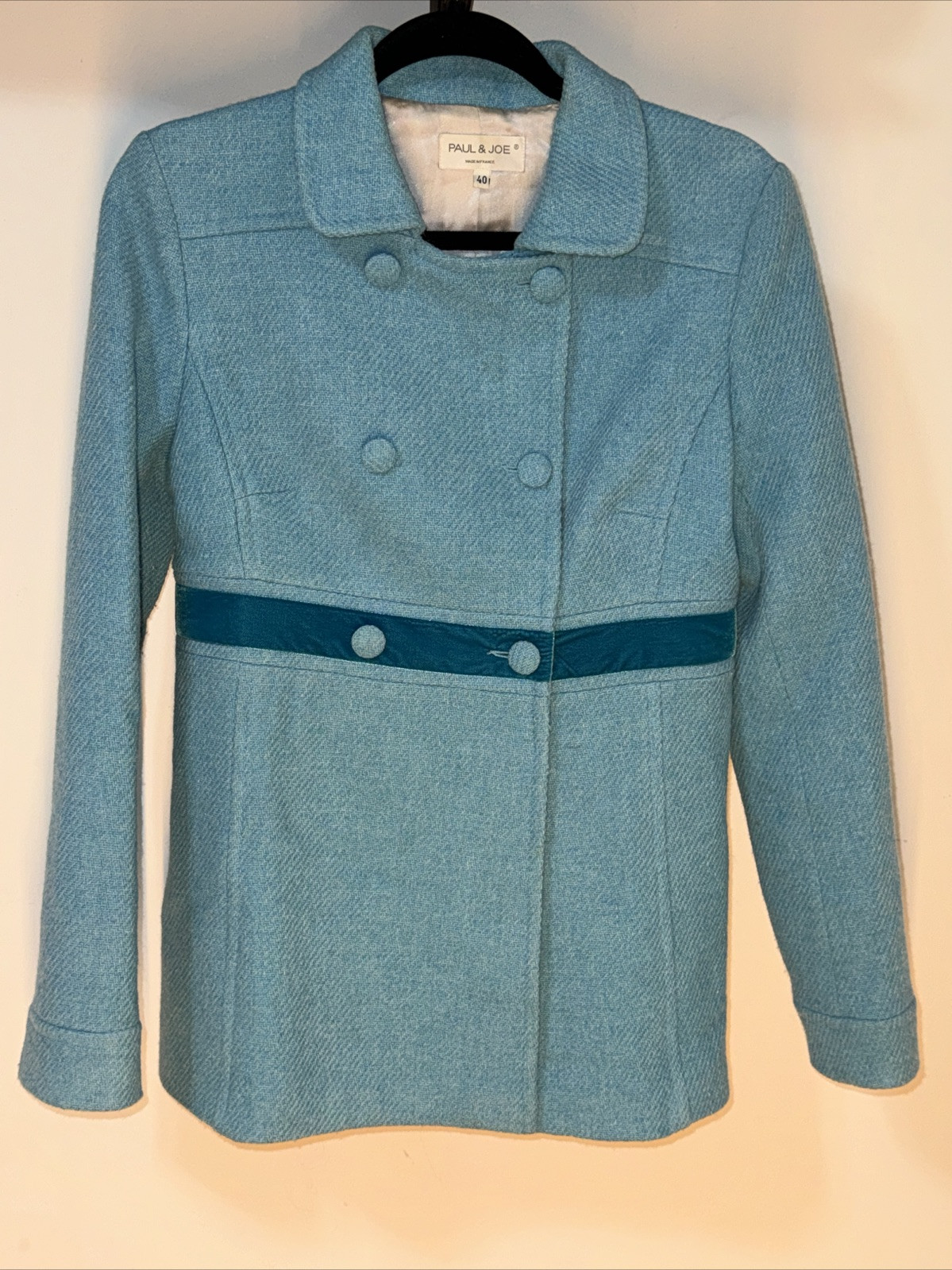 Vintage Paul & Joe Women’s Wool Light Blue French Jacket Size 40 French Sizing