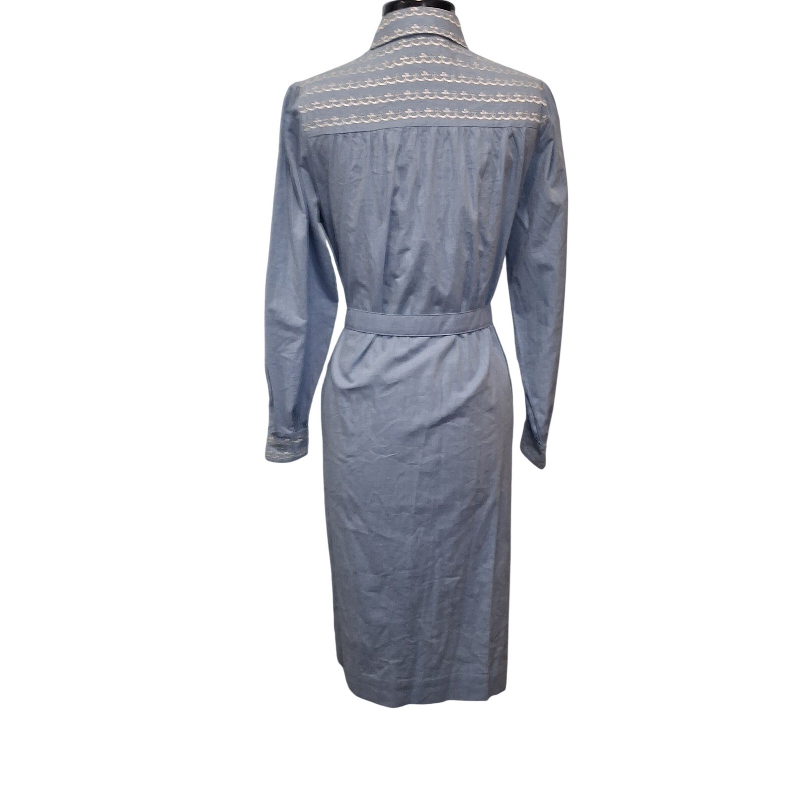 Serbin Marianne Shirt Dress Rockabilly Blue Eyelet Embroidered Belted SZ 10 USA
