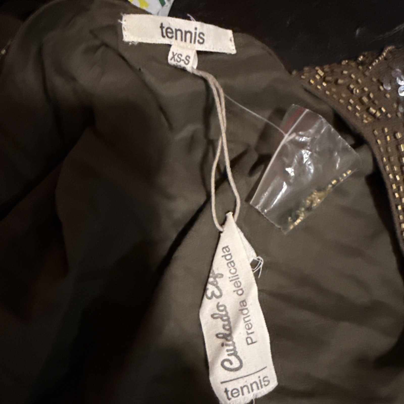 Vtg Tennis Cuidado Especial Sequined Bolero Gold & Army Green XS/S NWTS gc