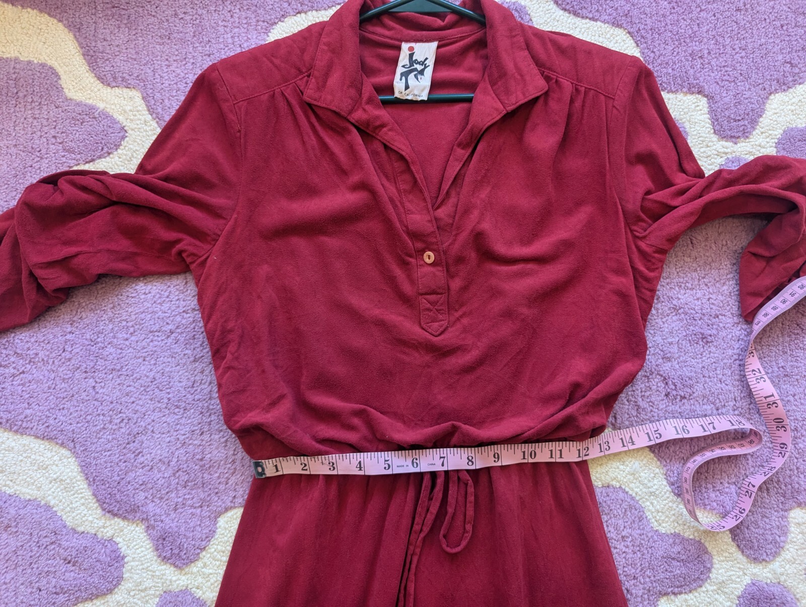 Vintage 70’s 80’s Jody T Of California Red Brushed Cotton Casual Dress Size XS