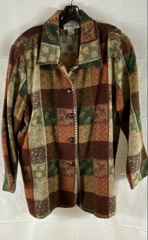 Bedford Fair Women’s Vintage 90s Wool Blend Plaid Tapestry Jacket Sz 16