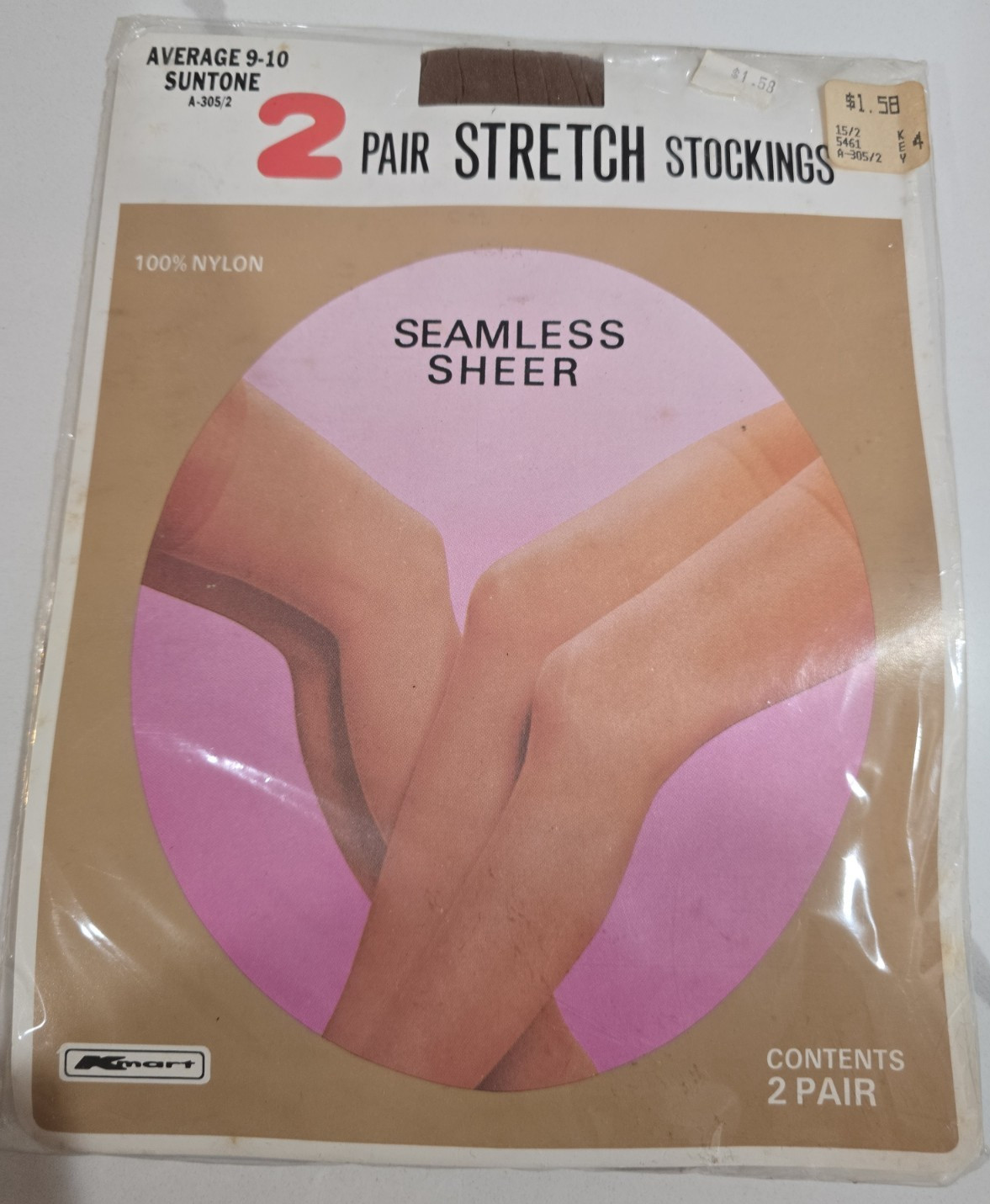 New Vintage 2 Pair Stretch Nylon Stockings Seamless Sheer Average 9-10 Suntone