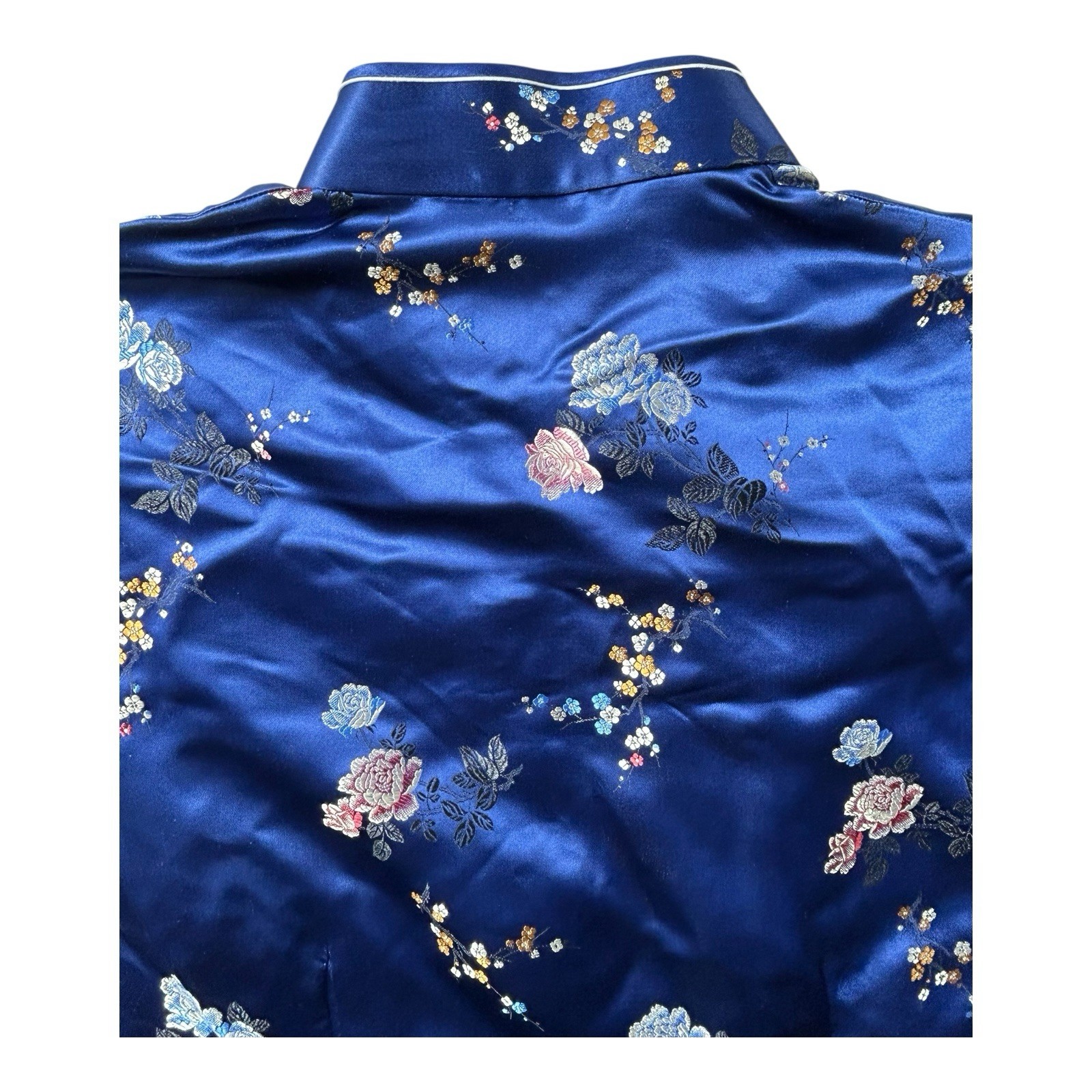 Vintage Solz Squirrel Blue Floral Satin Cheongsam Dress Women’s Size 38