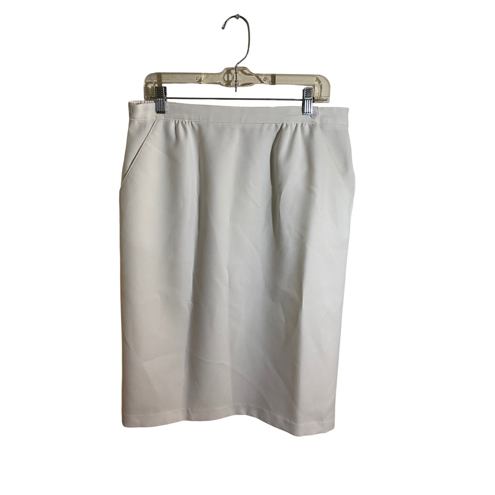 Donnkenny Vintage White Midi Skirt Elastic Back Pockets Size 16W White Solid