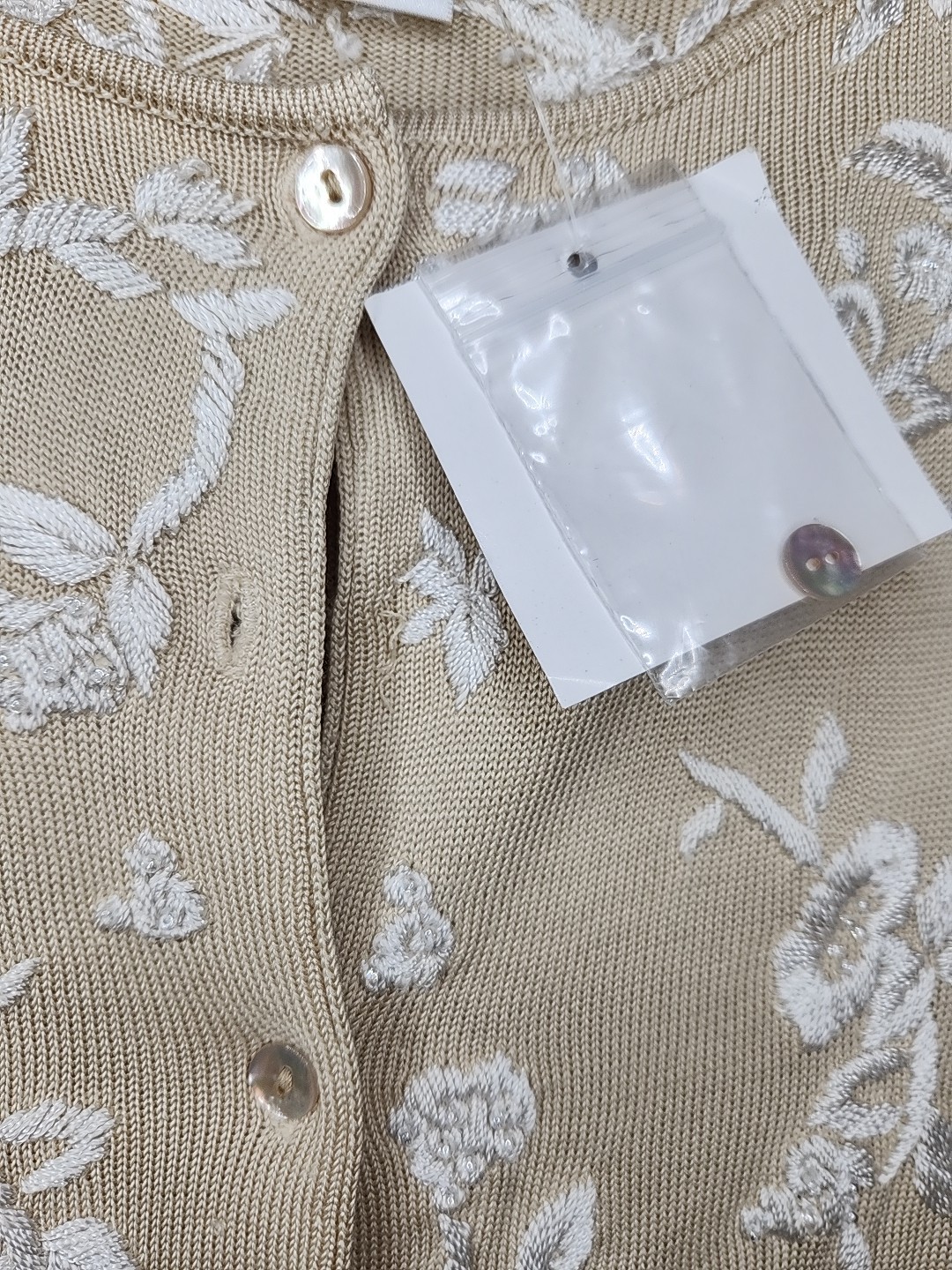 Oscar De La Renta Sweater Set Floral Embroidered 100% Silk Cardigan Sz 8P Vtg