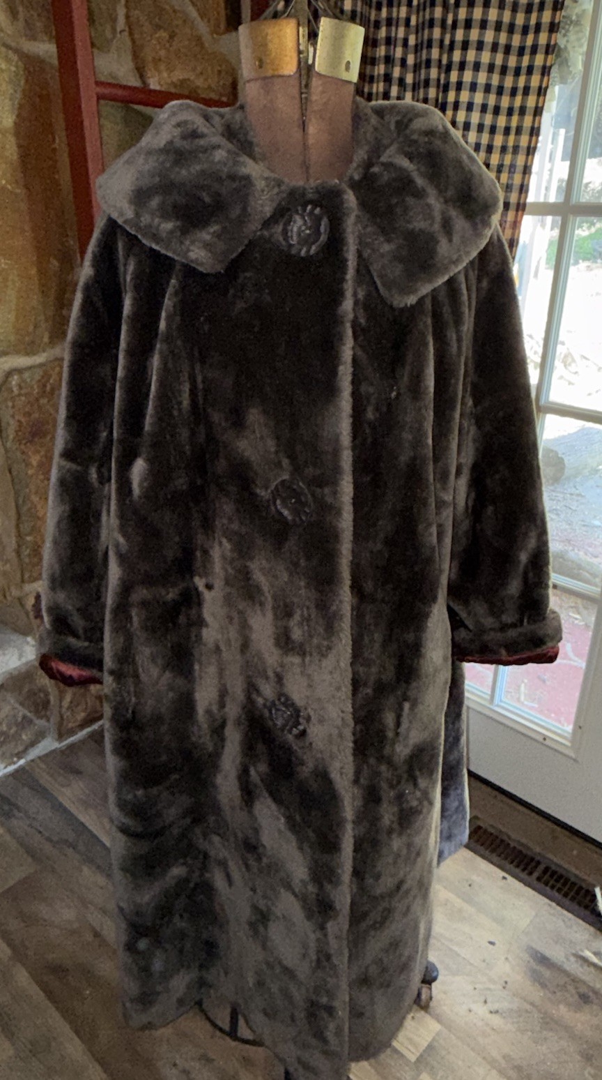 Vintage Borgana Fairmoor Faux Fur Coat Womens Brown Long Swing Dressy Winter 60s