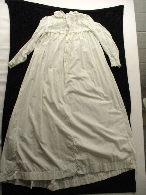 (2) Victorian Early 1900s Cotton Nightgowns White L/S Eyelet High Low Long Small