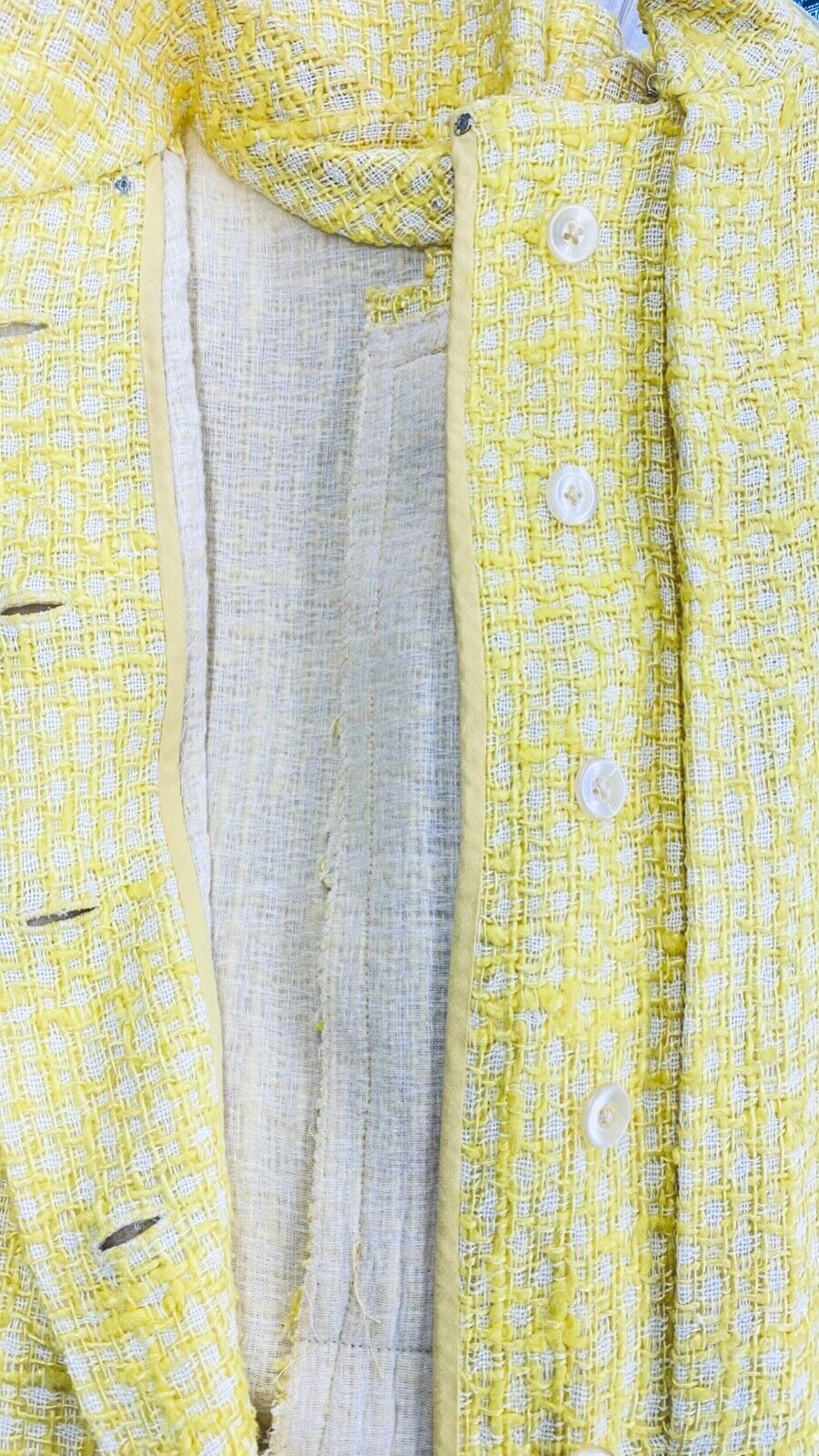 Vintage 1960s bright yellow dress, long sleeve woven wool mock neck military M